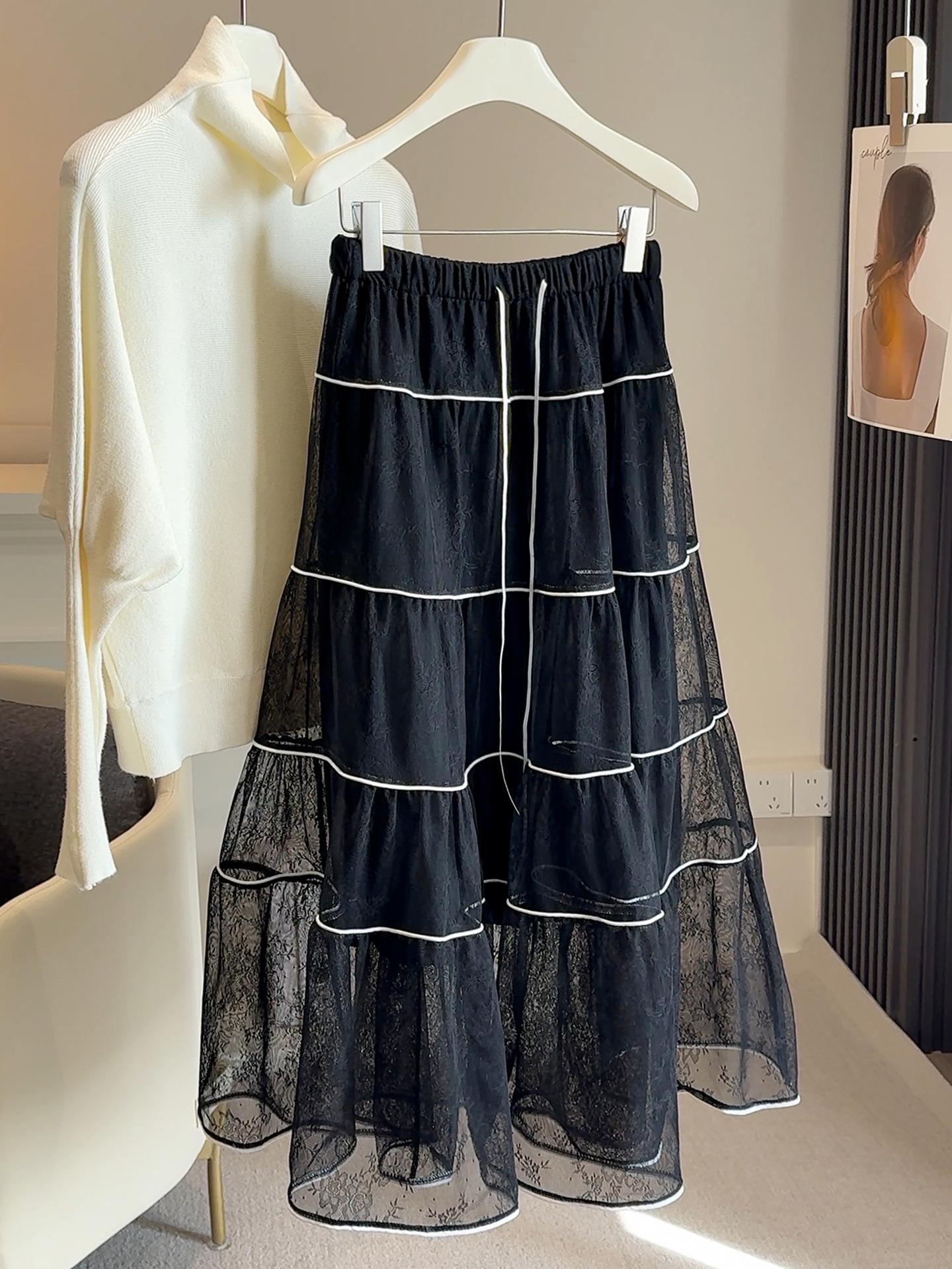 French Romantic Lace Pleated A-Line Skirt – Elegant Mid-Length Layered Cake Design for Spring/Autumn One Size чорний
French Romantic Lace Pleated A-Line Skirt – Elegant Mid-Length Layered Cake Design for Spring/Autumn One Size чорний