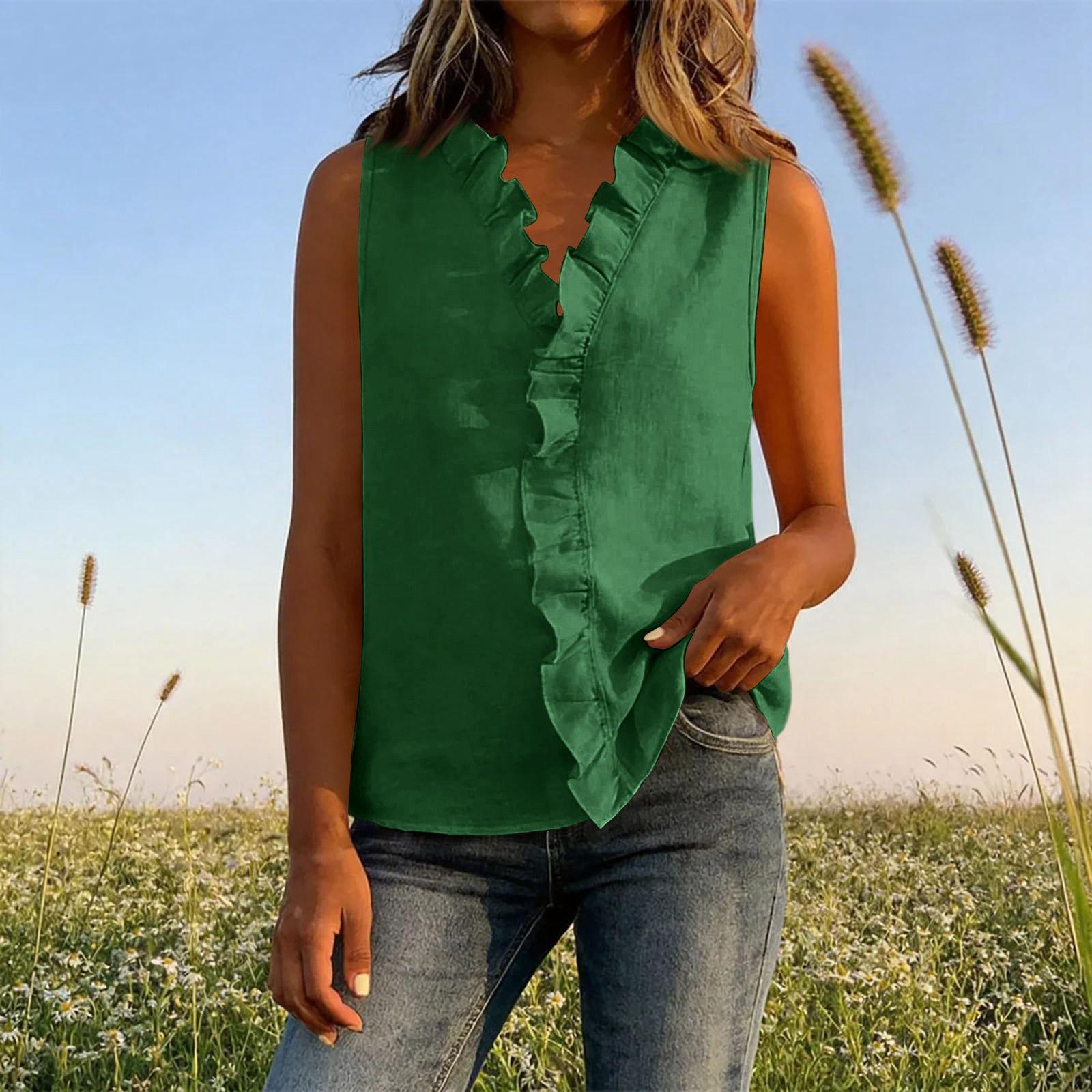 Women Sleeveless Ruffle Trim Blouse V Neck Lightweight Pullover Shirt Casual Loose Fit Office Wear Top for Summer Spring XL
Women Sleeveless Ruffle Trim Blouse V Neck Lightweight Pullover Shirt Casual Loose Fit Office Wear Top for Summer Spring XL