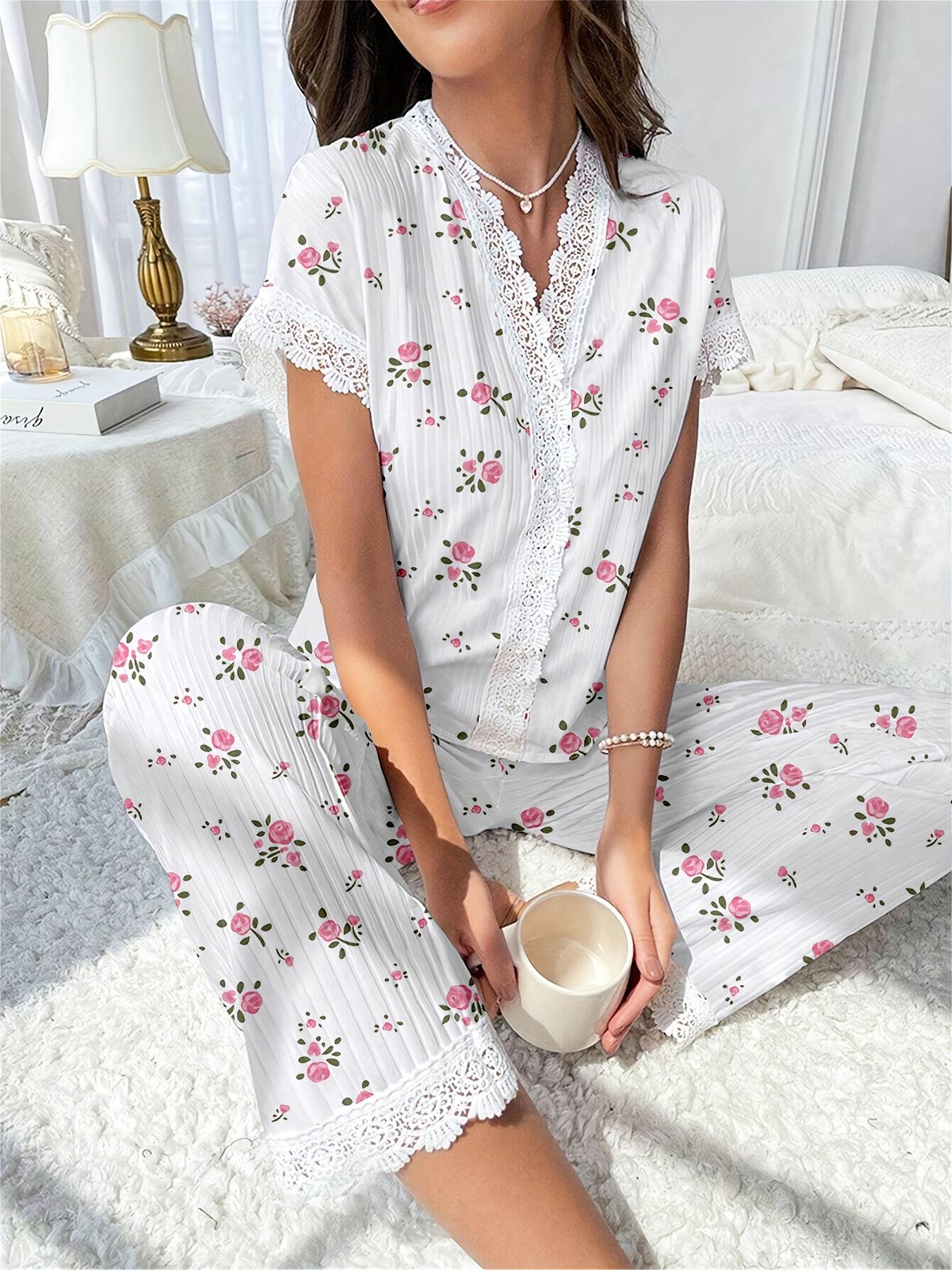 Cherry Print Lace Short Sleeve Pajama Set for Women M
Cherry Print Lace Short Sleeve Pajama Set for Women M