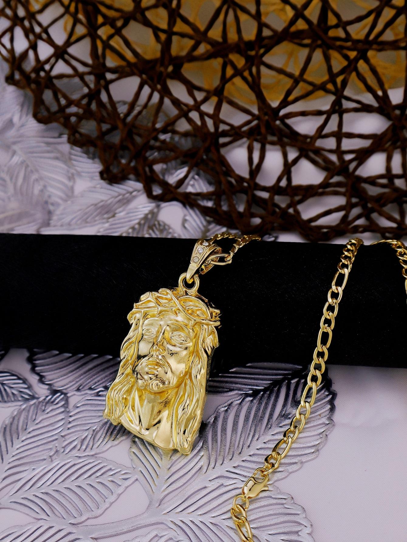 6 Sizes Hip Hop Punk Style God Jesus Head Deluxe Gold Plated Pendant Collar Necklace Figaro Chain Men Women Jewelry 50cm
6 Sizes Hip Hop Punk Style God Jesus Head Deluxe Gold Plated Pendant Collar Necklace Figaro Chain Men Women Jewelry 50cm