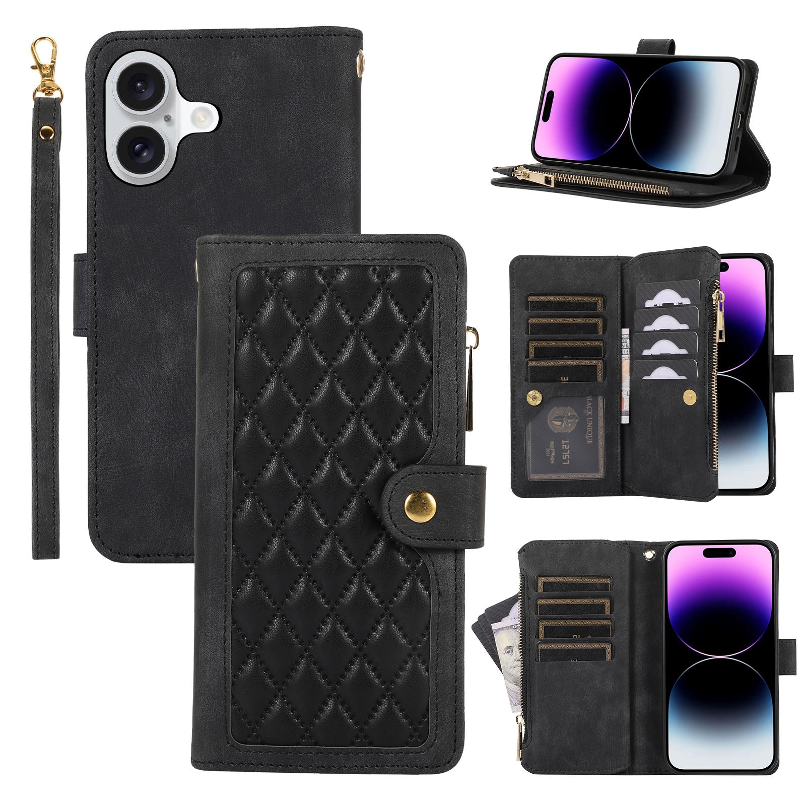 For iPhone 16 Case TPU+PU Leather Zipper Pocket Wallet Phone Cover with Wrist Strap Black
For iPhone 16 Case TPU+PU Leather Zipper Pocket Wallet Phone Cover with Wrist Strap Black