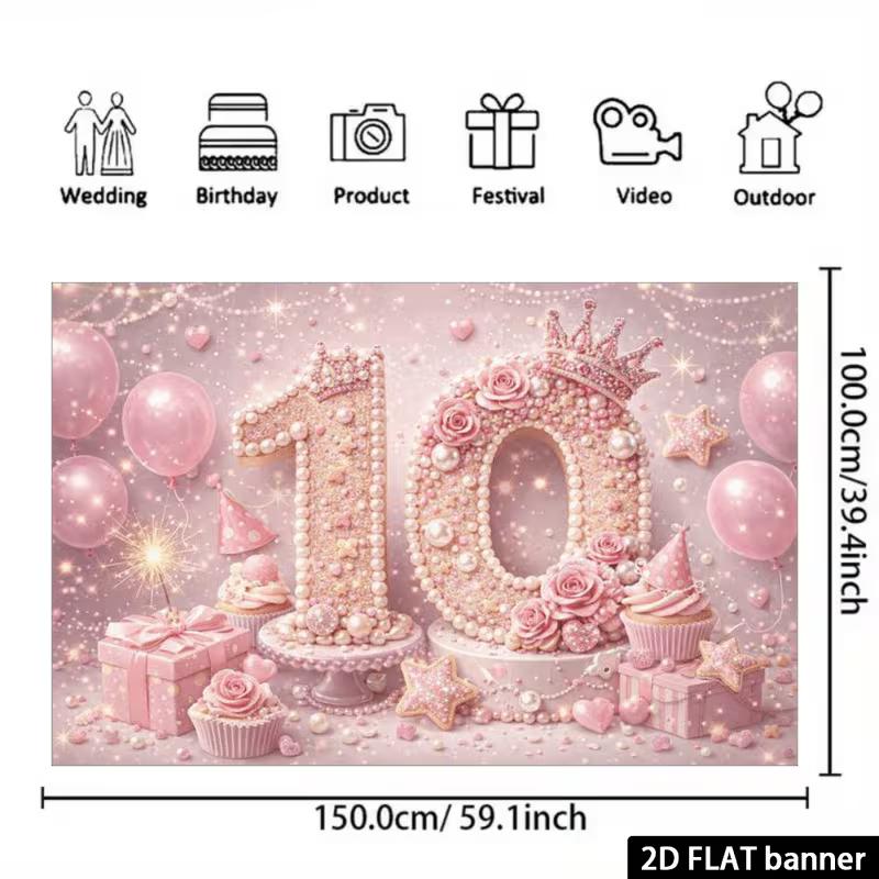 2D Princess Crown Pink Glitter 10th Happy Birthday Backdrop Banner Photo Booth 47.2x31.5inch/120*80cm
2D Princess Crown Pink Glitter 10th Happy Birthday Backdrop Banner Photo Booth 47.2x31.5inch/120*80cm
