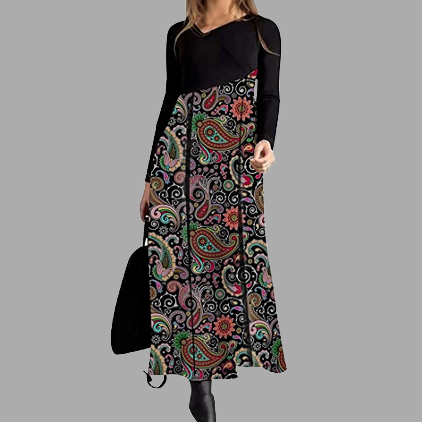 Women Casual Mid-Waist O-Neck Retro Print Thin O-neck Long-sleeved Dress M
Women Casual Mid-Waist O-Neck Retro Print Thin O-neck Long-sleeved Dress M