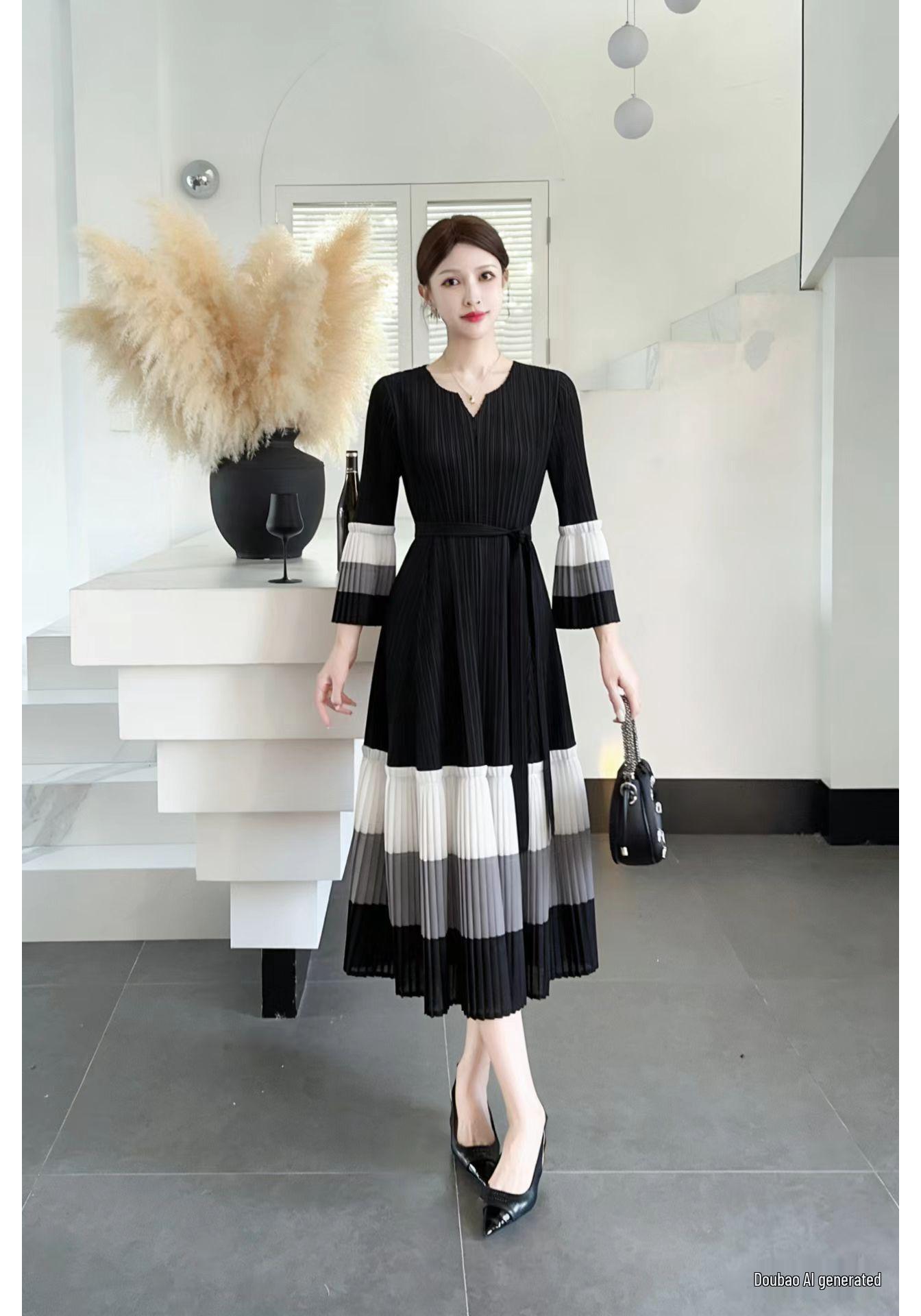 Miyake Plus Size Elegant Color Block Slimming Pleated Maxi Dress for Women чёрный
Miyake Plus Size Elegant Color Block Slimming Pleated Maxi Dress for Women чёрный