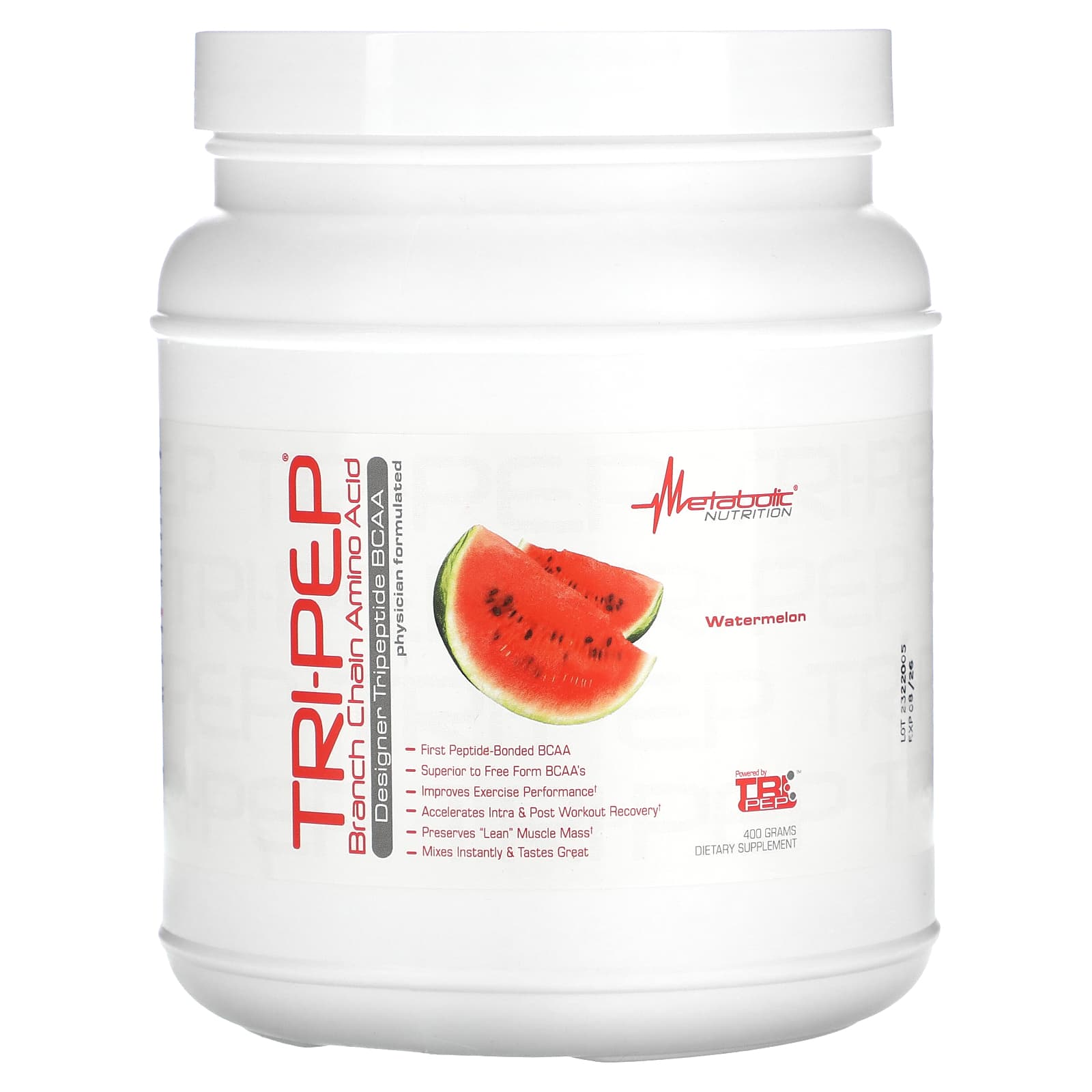 Metabolic Nutrition, Tri-Pep Branched Chain Amino Acids, Watermelon, 14.1 oz (400 g)
Metabolic Nutrition, Tri-Pep Branched Chain Amino Acids, Watermelon, 14.1 oz (400 g)