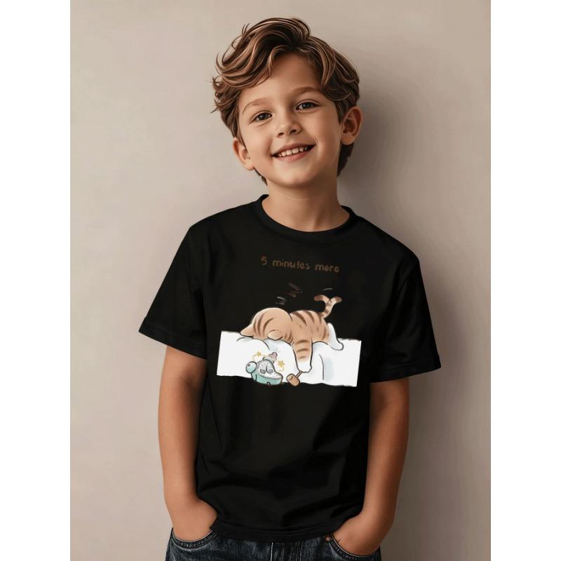 European Size Boys Round-neck Short-sleeved T-shirt with Cartoon Cat Sleeping Pattern Print 98cm чёрный
European Size Boys Round-neck Short-sleeved T-shirt with Cartoon Cat Sleeping Pattern Print 98cm чёрный