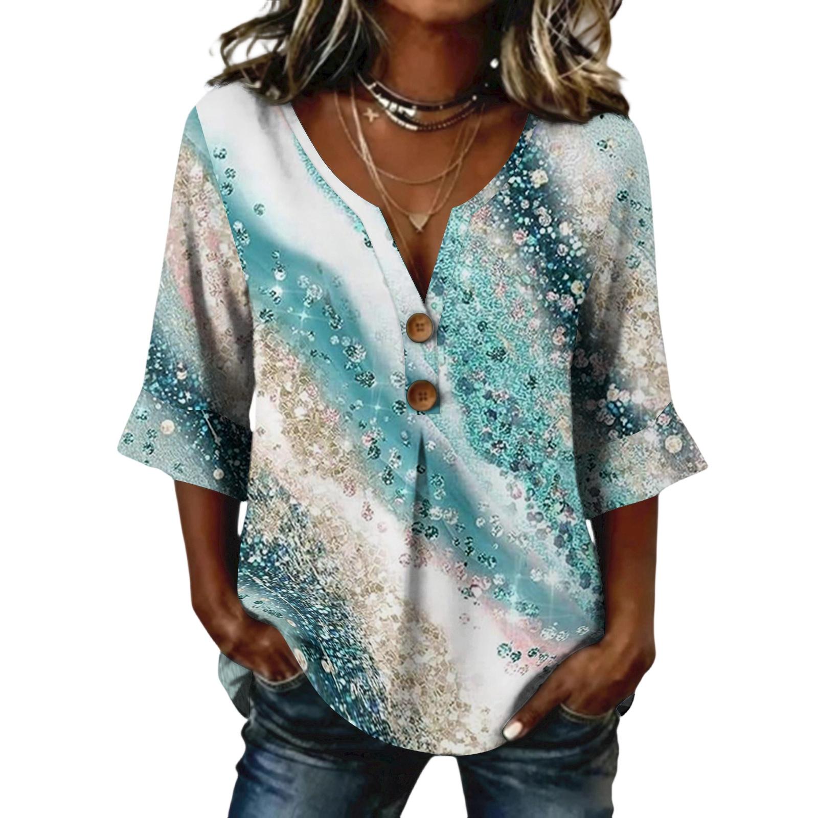 Ladies floral print button casual V-neck fashionable seven quarter sleeve top L зелений
Ladies floral print button casual V-neck fashionable seven quarter sleeve top L зелений
