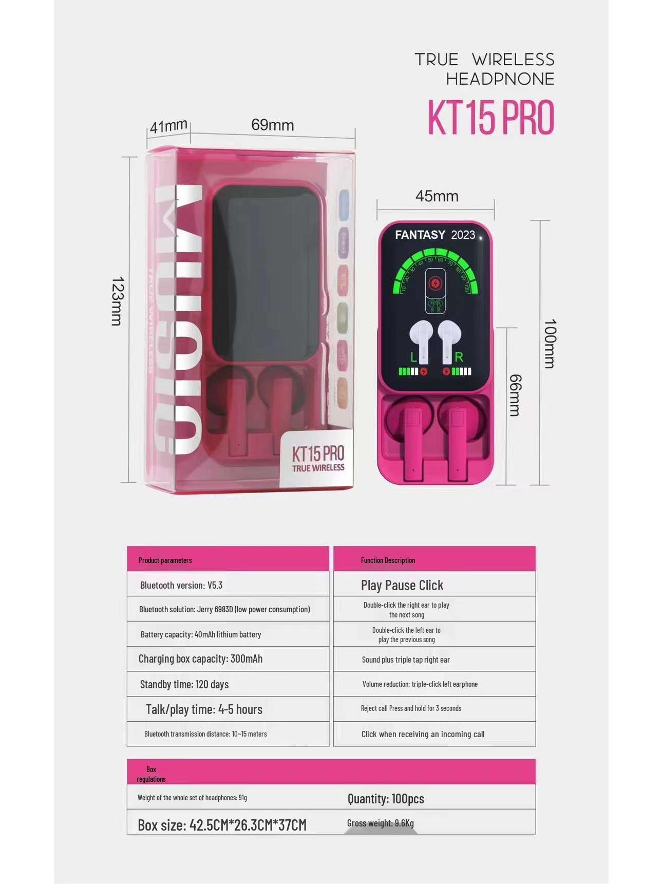 KT15 PRO TWS Wireless Bluetooth 5.3 Earbuds with Digital Display for Gaming рожевий червоний колір
KT15 PRO TWS Wireless Bluetooth 5.3 Earbuds with Digital Display for Gaming рожевий червоний колір
