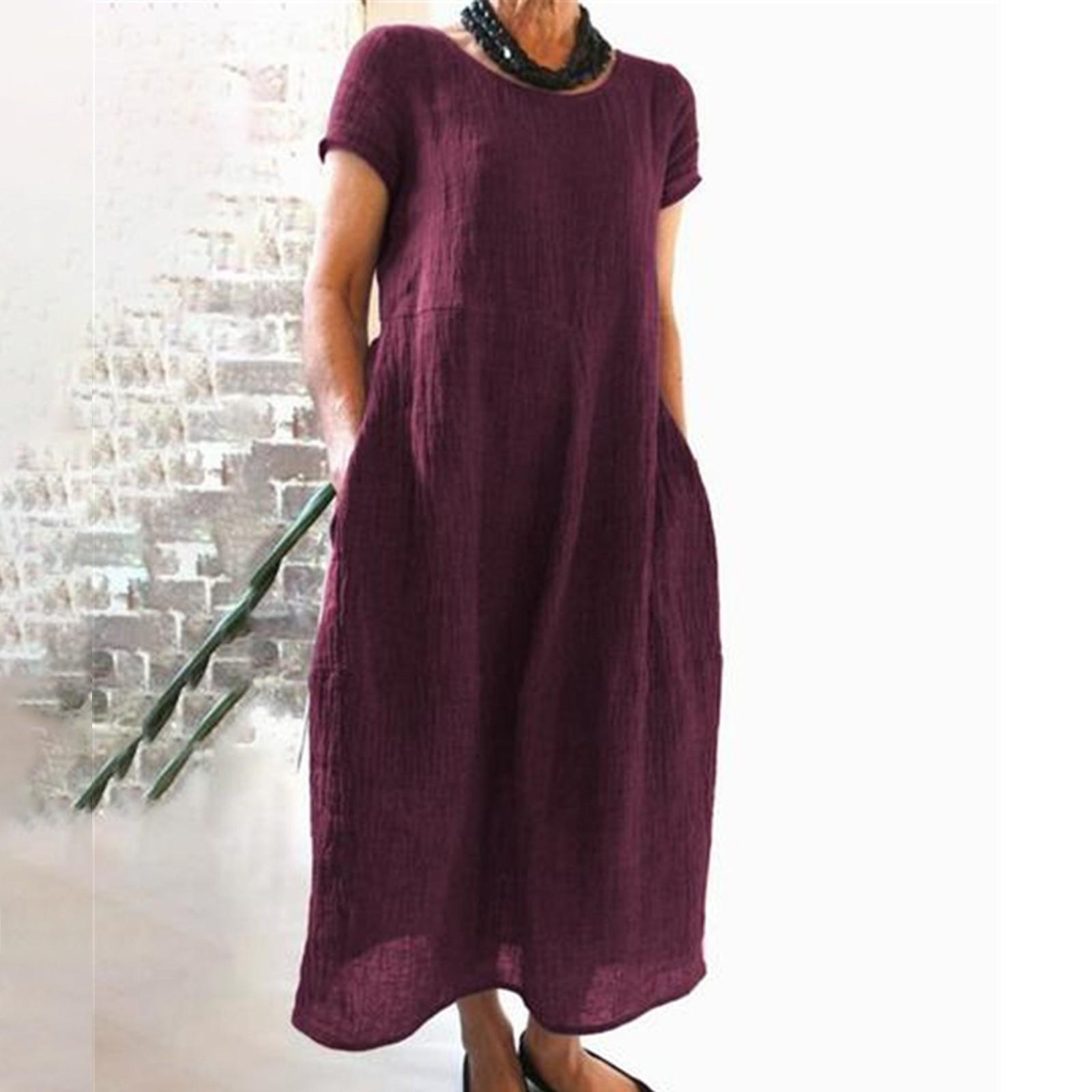 Women s Summer Fashion Casual Color Short-sleeved Round Neck Pocket Loose Cotton And Linen Dress XL винний
Women s Summer Fashion Casual Color Short-sleeved Round Neck Pocket Loose Cotton And Linen Dress XL винний