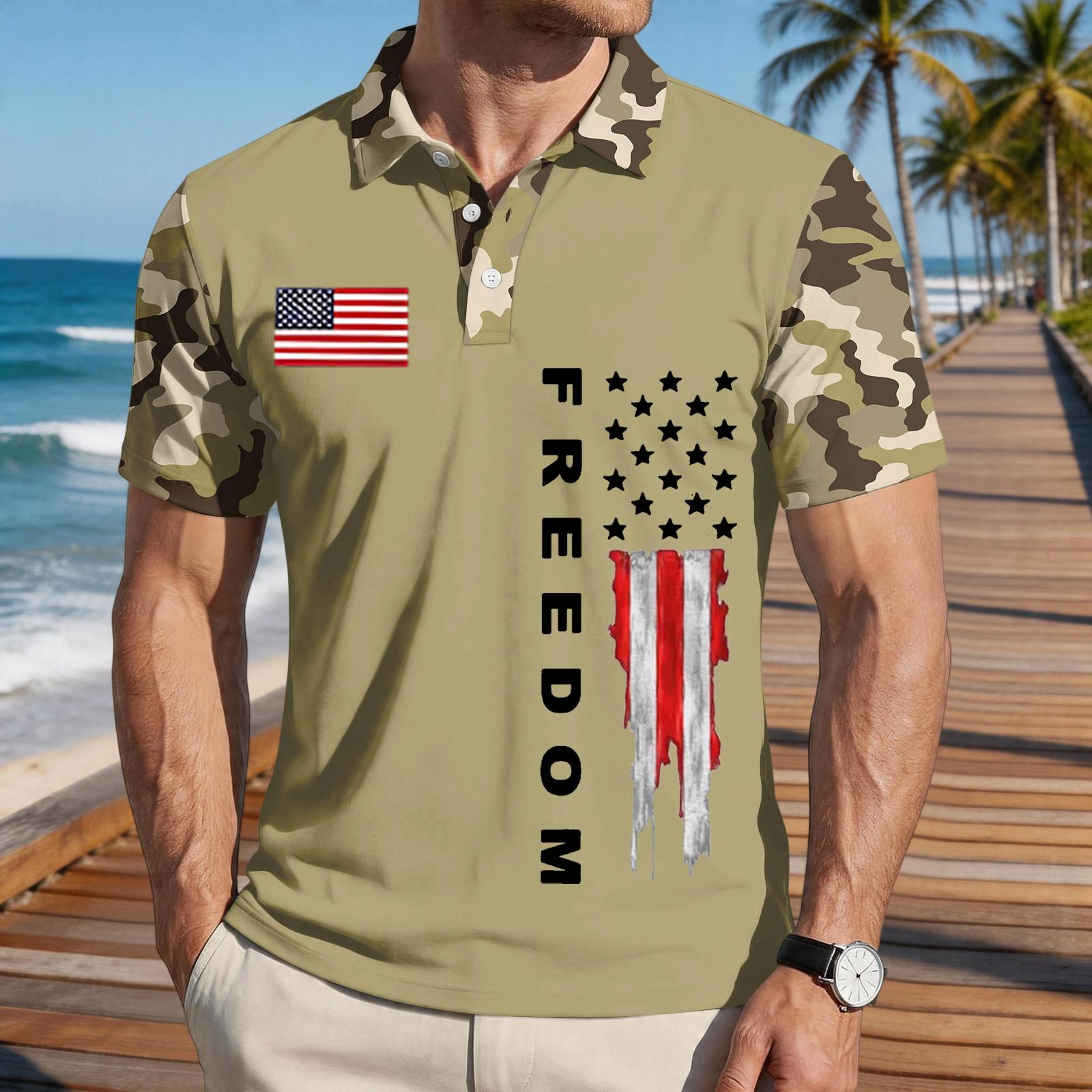 Men s Loose Fit Casual Short Sleeve Polo Shirt with Digital Camouflage Sleeves and Flag Graphic Print Front Button Collar XXXL
Men s Loose Fit Casual Short Sleeve Polo Shirt with Digital Camouflage Sleeves and Flag Graphic Print Front Button Collar XXXL
