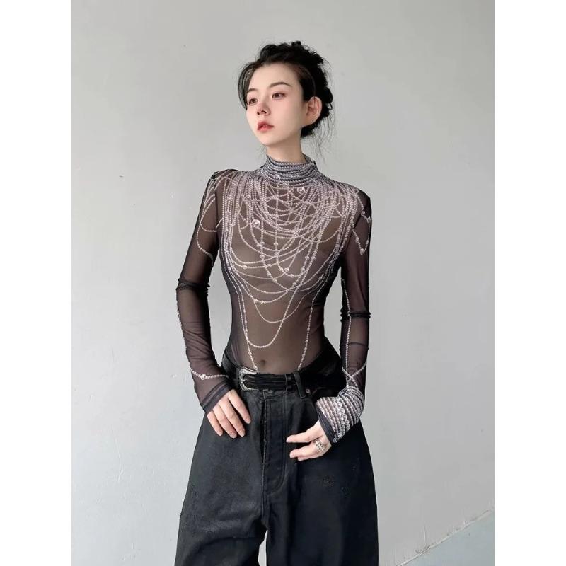 3D Pearl Print Half-high Collar T-shirts Spring New Slim Fit See Through Mesh Tees E-Girl Long Sleeve Bottoming Tops Women XL чорний
3D Pearl Print Half-high Collar T-shirts Spring New Slim Fit See Through Mesh Tees E-Girl Long Sleeve Bottoming Tops Women XL чорний