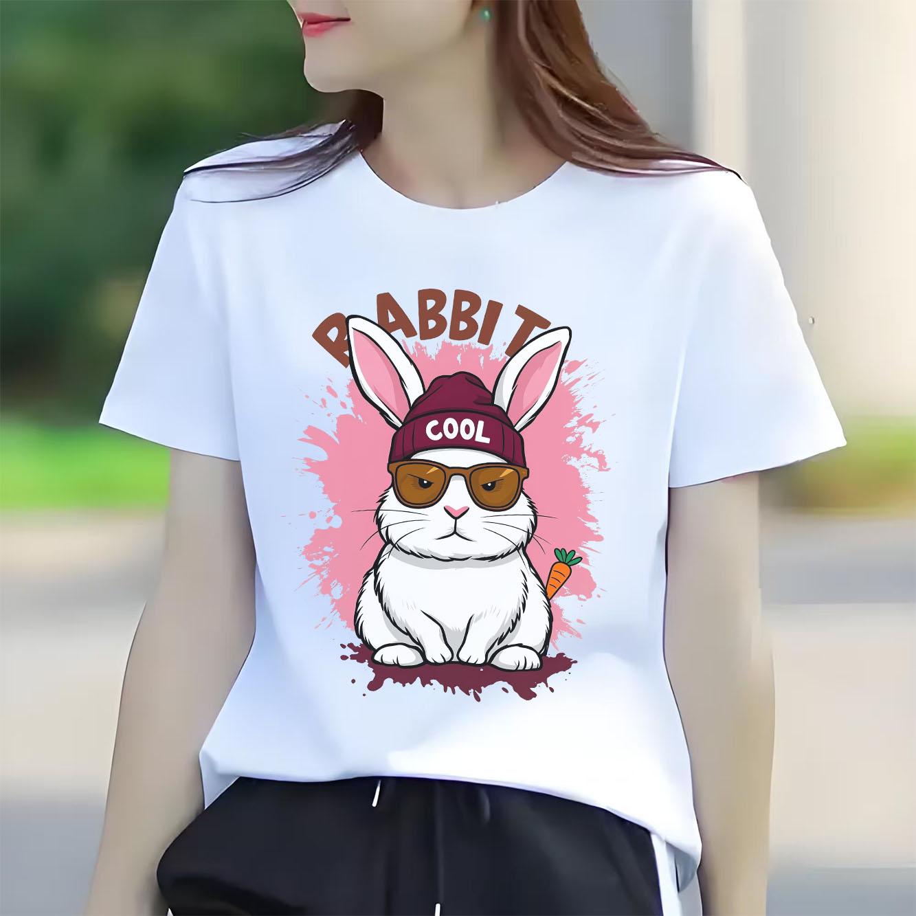 Fashionable rabbit retro printed pattern daily Tshirt short sleeved round neck versatile Womens Tshirt S
Fashionable rabbit retro printed pattern daily Tshirt short sleeved round neck versatile Womens Tshirt S