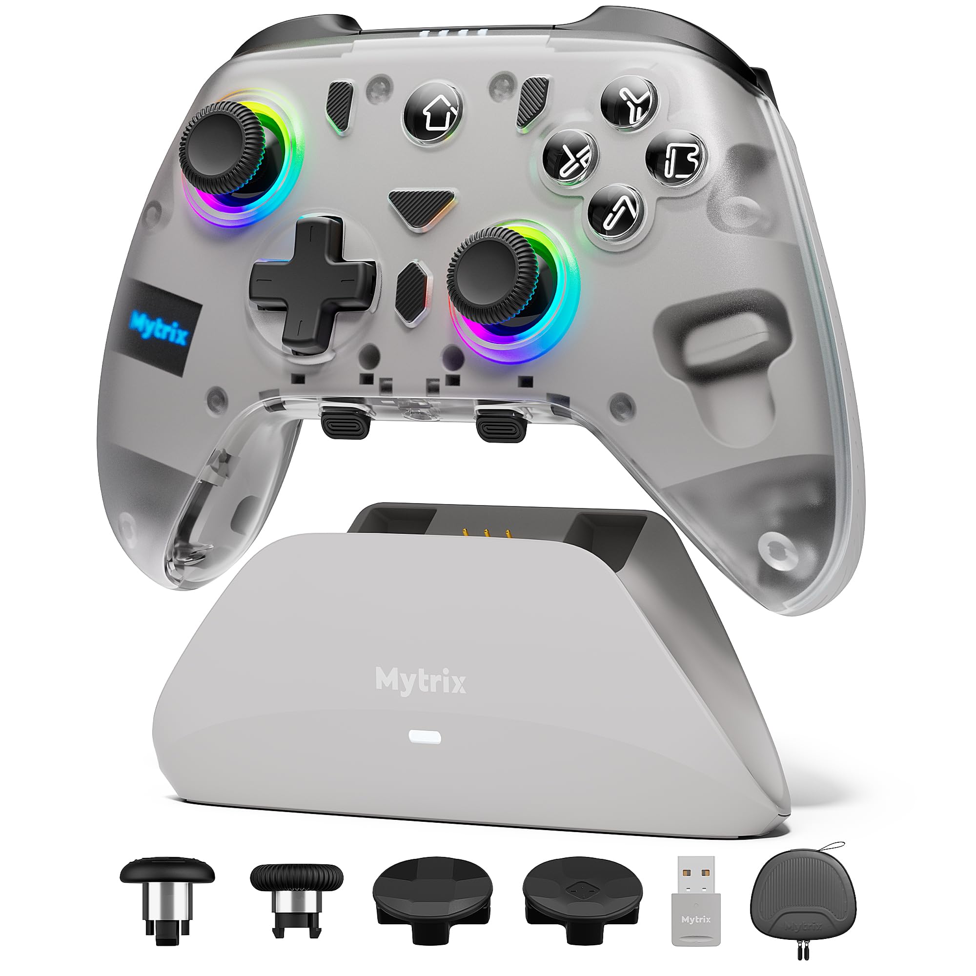 Mytrix PC Controller Hall Controller with Charging Dock Wireless Controller Hall Effect Trigger Switch Pro Controller with Back Button RGB Light PC
Mytrix PC Controller Hall Controller with Charging Dock Wireless Controller Hall Effect Trigger Switch Pro Controller with Back Button RGB Light PC