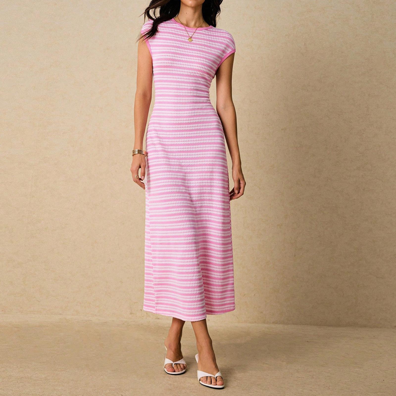 Women s Fashionable Casual Color Blocked Striped Waist Cinched Round Neck Short Sleeved Long Dress XL рожевий
Women s Fashionable Casual Color Blocked Striped Waist Cinched Round Neck Short Sleeved Long Dress XL рожевий