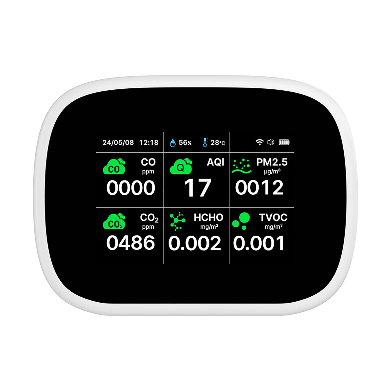 WiFi 11-в-1 монитор качества воздуха Монитор влажности в помещении AQI/CO/CO₂/TVOC/HCHO/PM2.5/PM1.0/PM10/Tempe White Black
WiFi 11-в-1 монитор качества воздуха Монитор влажности в помещении AQI/CO/CO₂/TVOC/HCHO/PM2.5/PM1.0/PM10/Tempe White Black