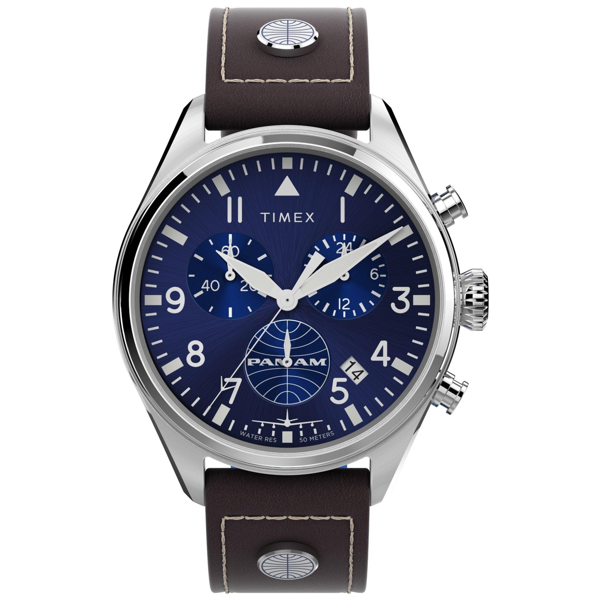 Чоловічий годинник Timex X Pan Am Chronograph 42 мм, коричневий/синій/нержавіюча сталь/хронограф. , хронограф.
Чоловічий годинник Timex X Pan Am Chronograph 42 мм, коричневий/синій/нержавіюча сталь/хронограф. , хронограф.