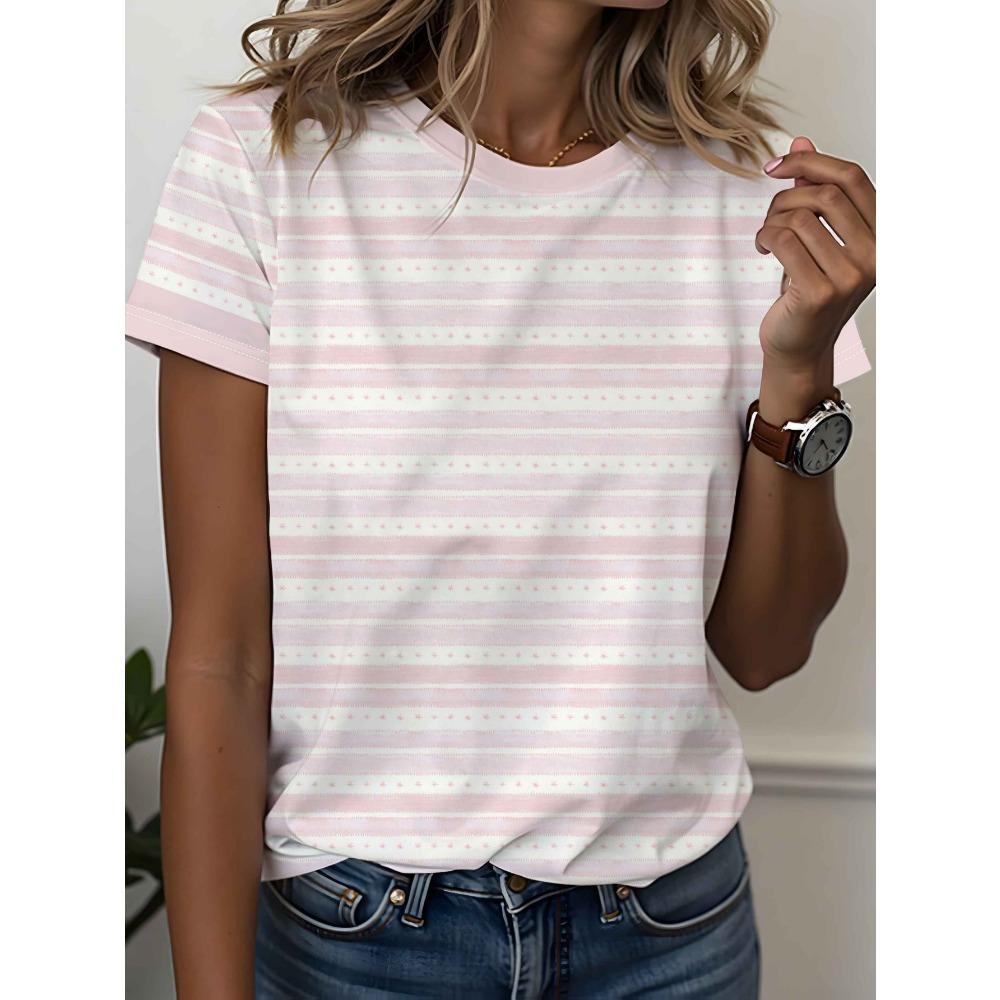 Ladies T-shirt full printed short sleeved soft pink and white striped star dot full printed top, casual and versatile XXS
Ladies T-shirt full printed short sleeved soft pink and white striped star dot full printed top, casual and versatile XXS