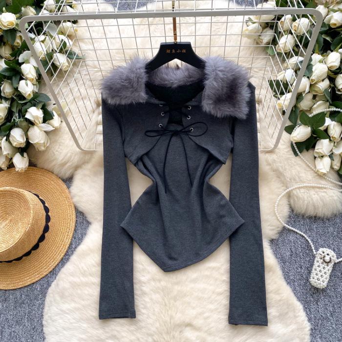 Luxury Faux Two-Piece Chic Irregular Long-Sleeve Spliced Women s Tie-Up Slim-Fit Furry Top Large сірий колір
Luxury Faux Two-Piece Chic Irregular Long-Sleeve Spliced Women s Tie-Up Slim-Fit Furry Top Large сірий колір