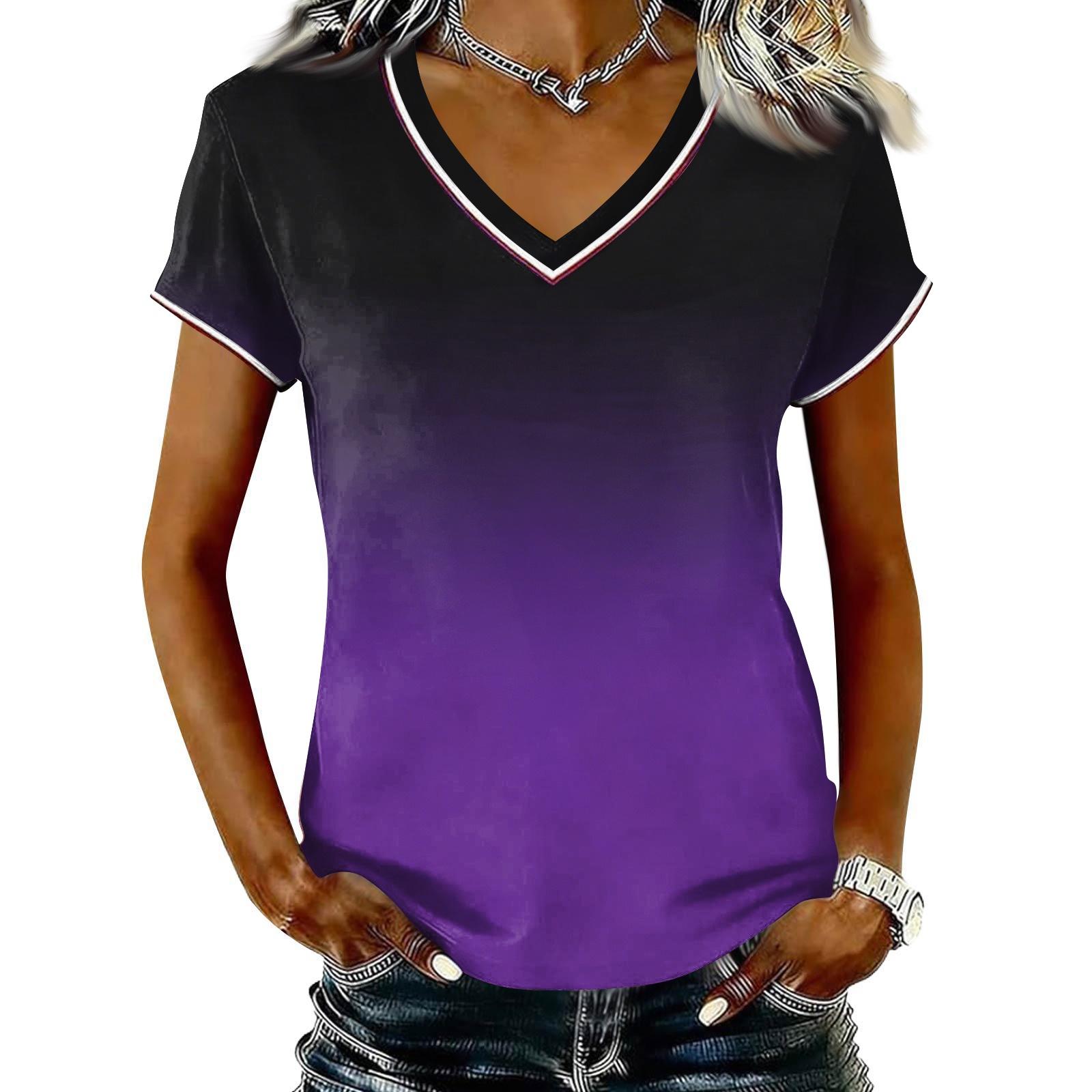 Women Casual V Neck Short Sleeve Pullover T Shirt Gradient Print Top Lightweight Soft Fabric Comfortable Fit L фіолетовий
Women Casual V Neck Short Sleeve Pullover T Shirt Gradient Print Top Lightweight Soft Fabric Comfortable Fit L фіолетовий
