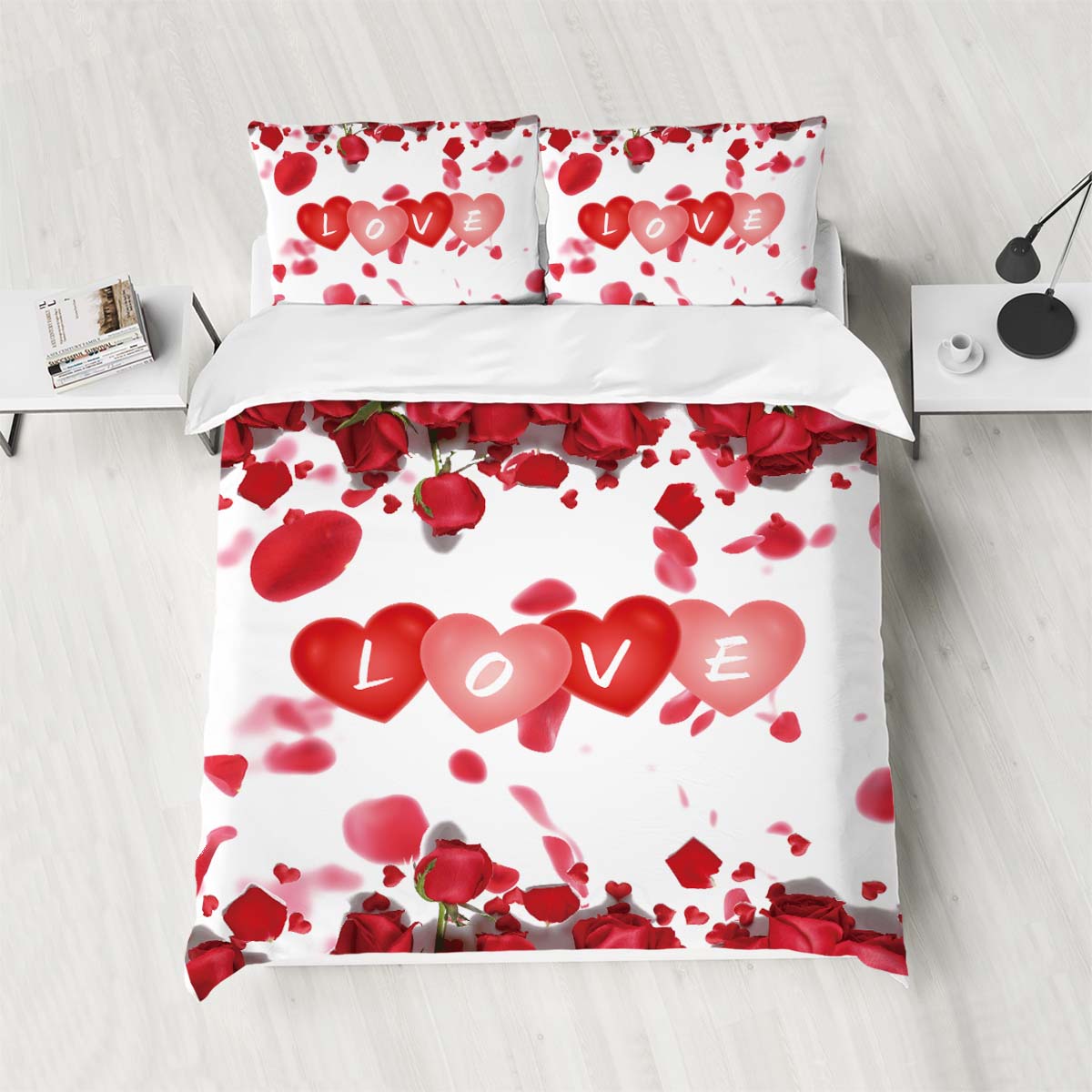 3-piece down duvet cover set with rose heart pattern print (1 duvet cover+2 pillowcases, no core) Valentine s Day bedding set 135x200cm-EU-Single
3-piece down duvet cover set with rose heart pattern print (1 duvet cover+2 pillowcases, no core) Valentine s Day bedding set 135x200cm-EU-Single