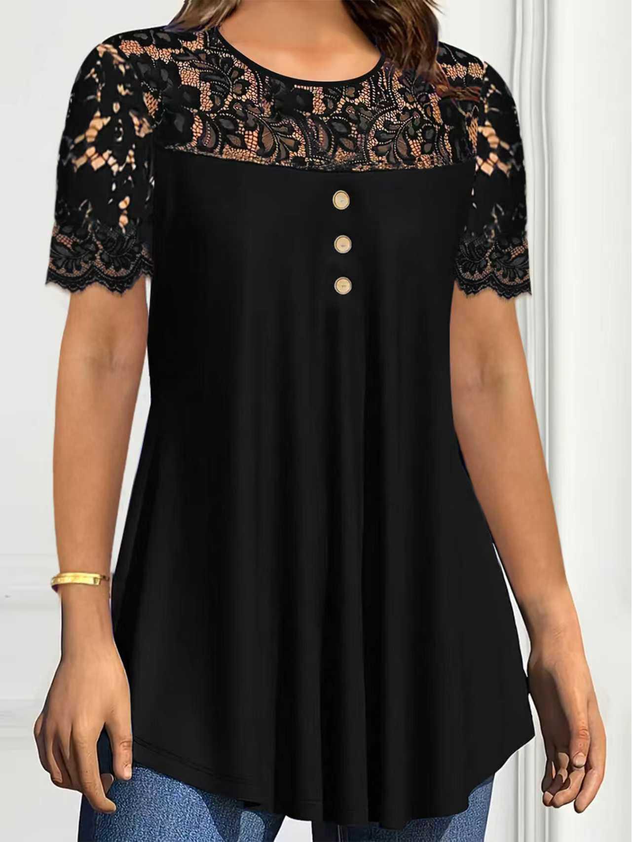 Elegant Lace Patchwork Solid Color Women s Short Sleeve for Spring/Summer 2026 5XL Plus чорний
Elegant Lace Patchwork Solid Color Women s Short Sleeve for Spring/Summer 2026 5XL Plus чорний