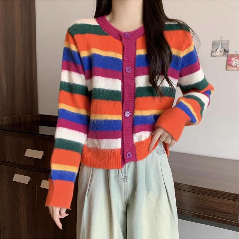Autumn Winter Sweet Rainbow Color Blocking Striped Knitted Sweater Jacket Female Dopamine Girl Soft Sticky Cardigan Comfortable Versatile Fashionable One size
Autumn Winter Sweet Rainbow Color Blocking Striped Knitted Sweater Jacket Female Dopamine Girl Soft Sticky Cardigan Comfortable Versatile Fashionable One size