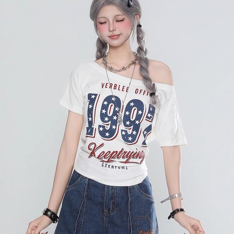 Women s cotton t shirt Summer Slanted collar Off Shoulder loose Casual T-Shirts for women harajuku Short Sleeve letter print Pullover y2k tops female XL білий
Women s cotton t shirt Summer Slanted collar Off Shoulder loose Casual T-Shirts for women harajuku Short Sleeve letter print Pullover y2k tops female XL білий