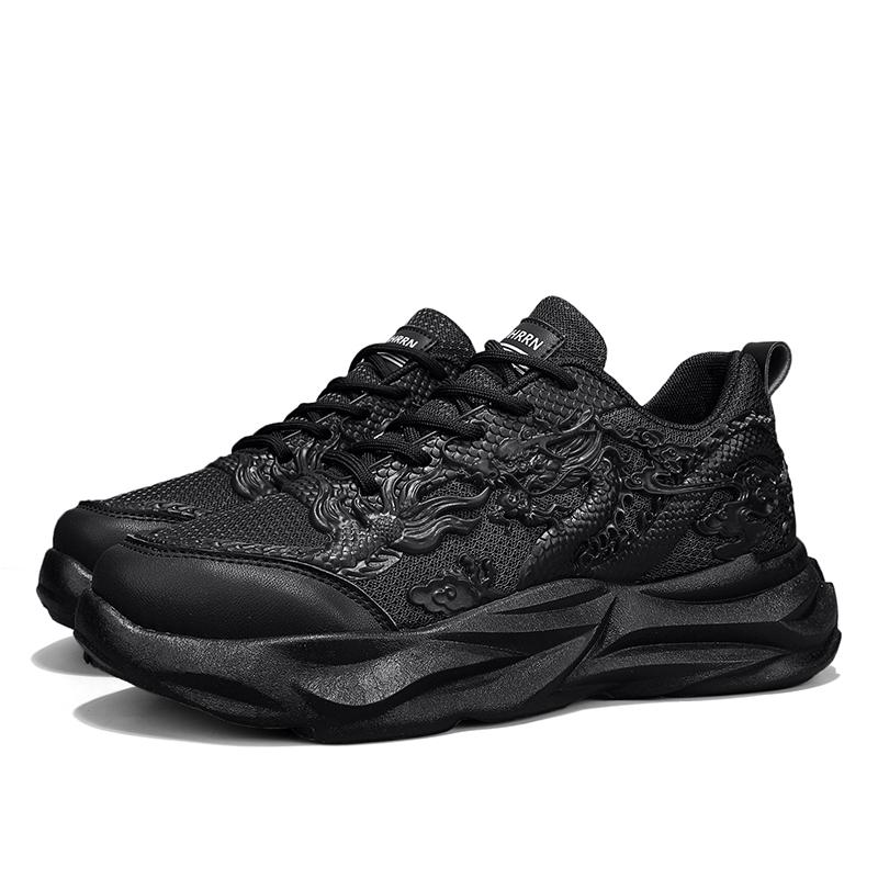 Мужские кроссовки Мужская повседневная обувь Беговая спортивная обувь Нескользящие теннисные туфли для мужчин Сетчатые дышащие шнурки Плоские спортивные туфли 40 чёрный