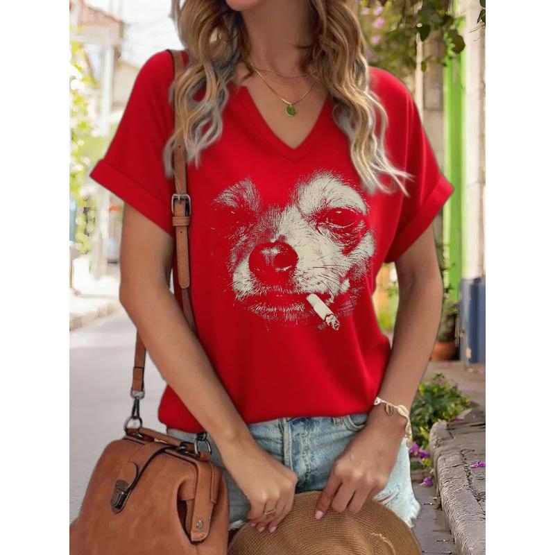 Women s V-Neck Graphic Tee, Funny Cool Dog Print T-Shirt, Casual Short Sleeve Street Style Top for Pet Lovers S
Women s V-Neck Graphic Tee, Funny Cool Dog Print T-Shirt, Casual Short Sleeve Street Style Top for Pet Lovers S