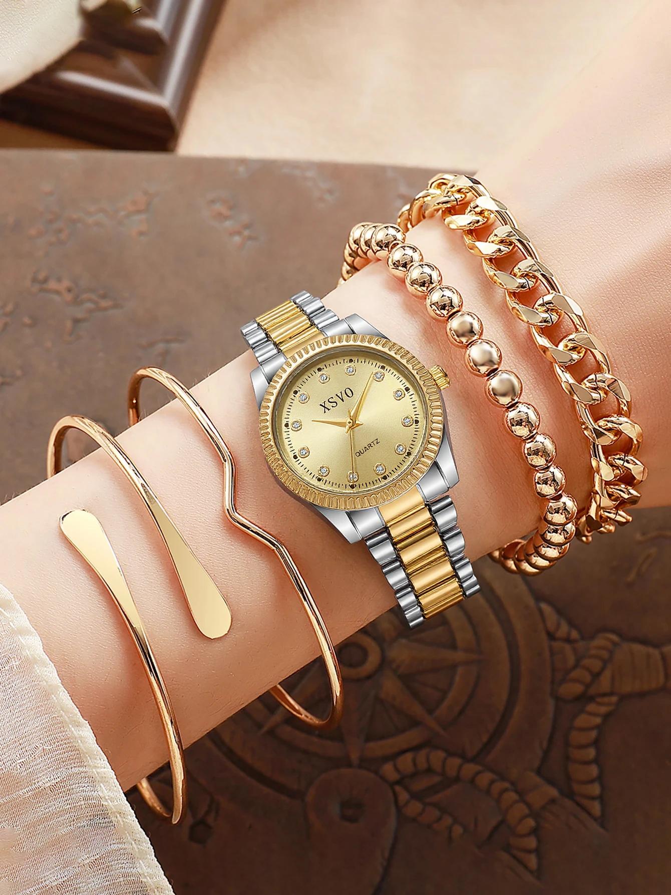 Fashionable and Trendy Light Luxury Disc Diamond-encrusted Steel Band Women s Quartz Watch Jewelry Set 5-piece Set, Suitable for золотий
Fashionable and Trendy Light Luxury Disc Diamond-encrusted Steel Band Women s Quartz Watch Jewelry Set 5-piece Set, Suitable for золотий