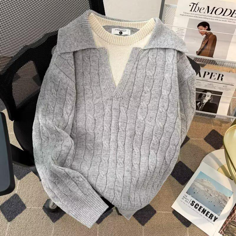 Unisex Fake Two-Piece Cable Knit Polo Sweater, Autumn/Winter Lapel Pullover, Versatile Grey, Old Money Casual Knitwear L світло-сірого кольору
Unisex Fake Two-Piece Cable Knit Polo Sweater, Autumn/Winter Lapel Pullover, Versatile Grey, Old Money Casual Knitwear L світло-сірого кольору