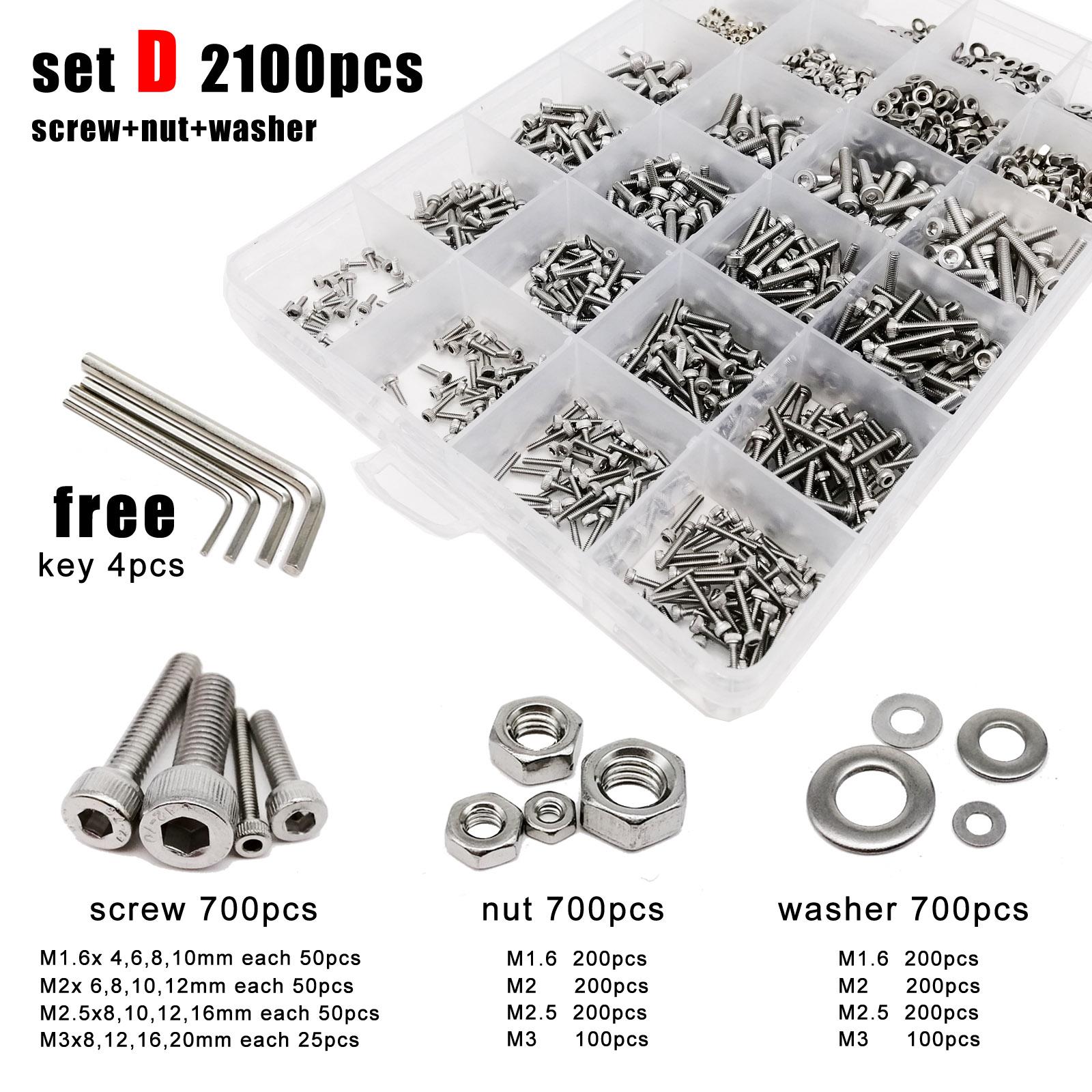 400/2100pcs M1.6 M2 M2.5 M3 M4 M5 304 Stainless Steel Allen Hexagon Hex Socket Cap Head Screw Bolt Nut Washer Set Assortment Kit
400/2100pcs M1.6 M2 M2.5 M3 M4 M5 304 Stainless Steel Allen Hexagon Hex Socket Cap Head Screw Bolt Nut Washer Set Assortment Kit