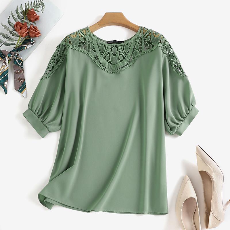 ZANZEA Летняя повседневная кружевная летняя блузка с круглым вырезом и половиной рукавов, связанная крючком 
ZANZEA Летняя повседневная кружевная летняя блузка с круглым вырезом и половиной рукавов, связанная крючком