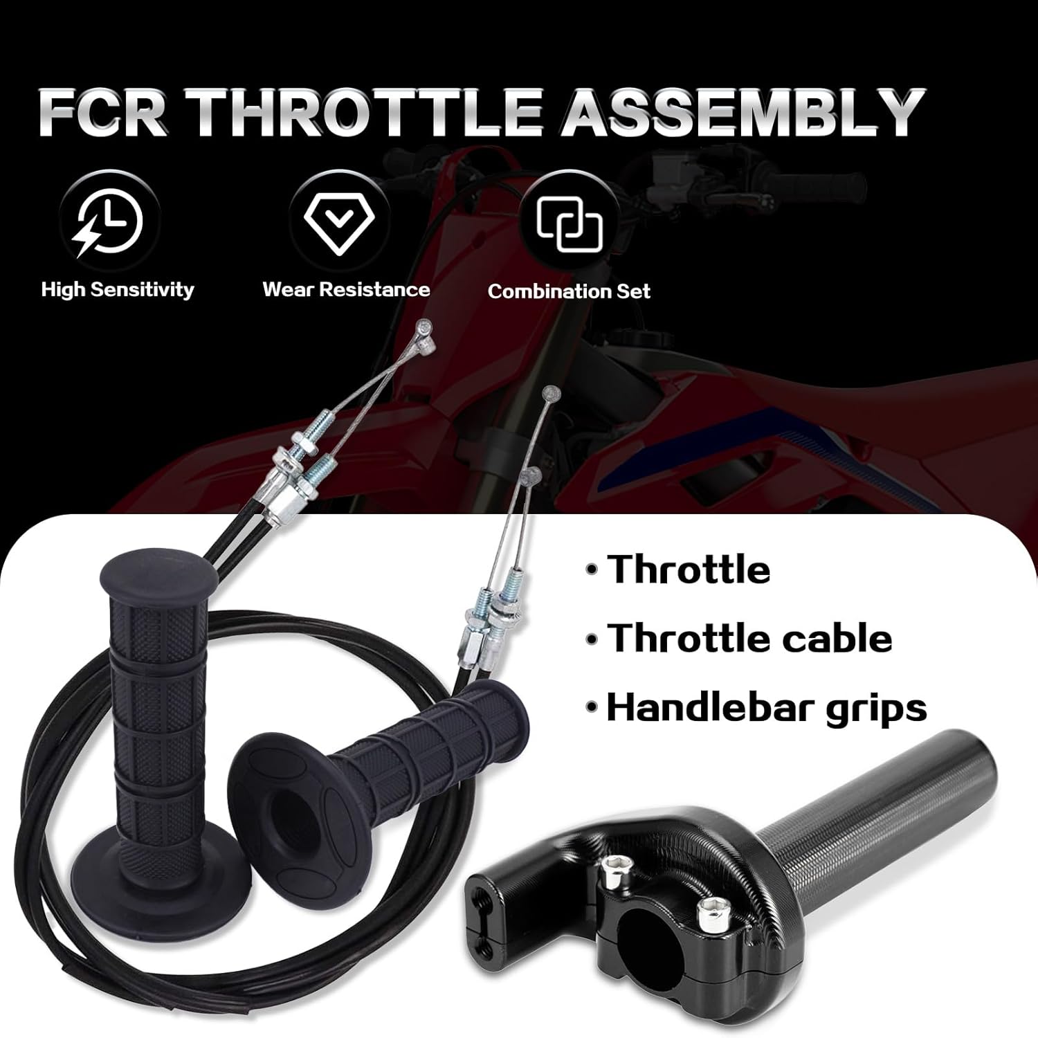 CHANGCHENG CNC Motorcycle FCR Throttle Assembly Twist Throttle Handle Grips with Throttle Cable for YZ250 YZ450 CRF150 CRF250 CRF450 KX250 KLX450
CHANGCHENG CNC Motorcycle FCR Throttle Assembly Twist Throttle Handle Grips with Throttle Cable for YZ250 YZ450 CRF150 CRF250 CRF450 KX250 KLX450