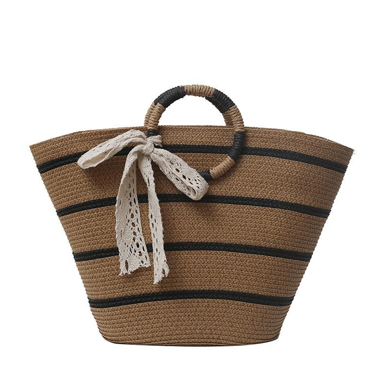 Модная плетеная сумка-тоут ручной работы женская 2025 новая летняя пляжная сумка для отпуска на море большой вместимости хаки