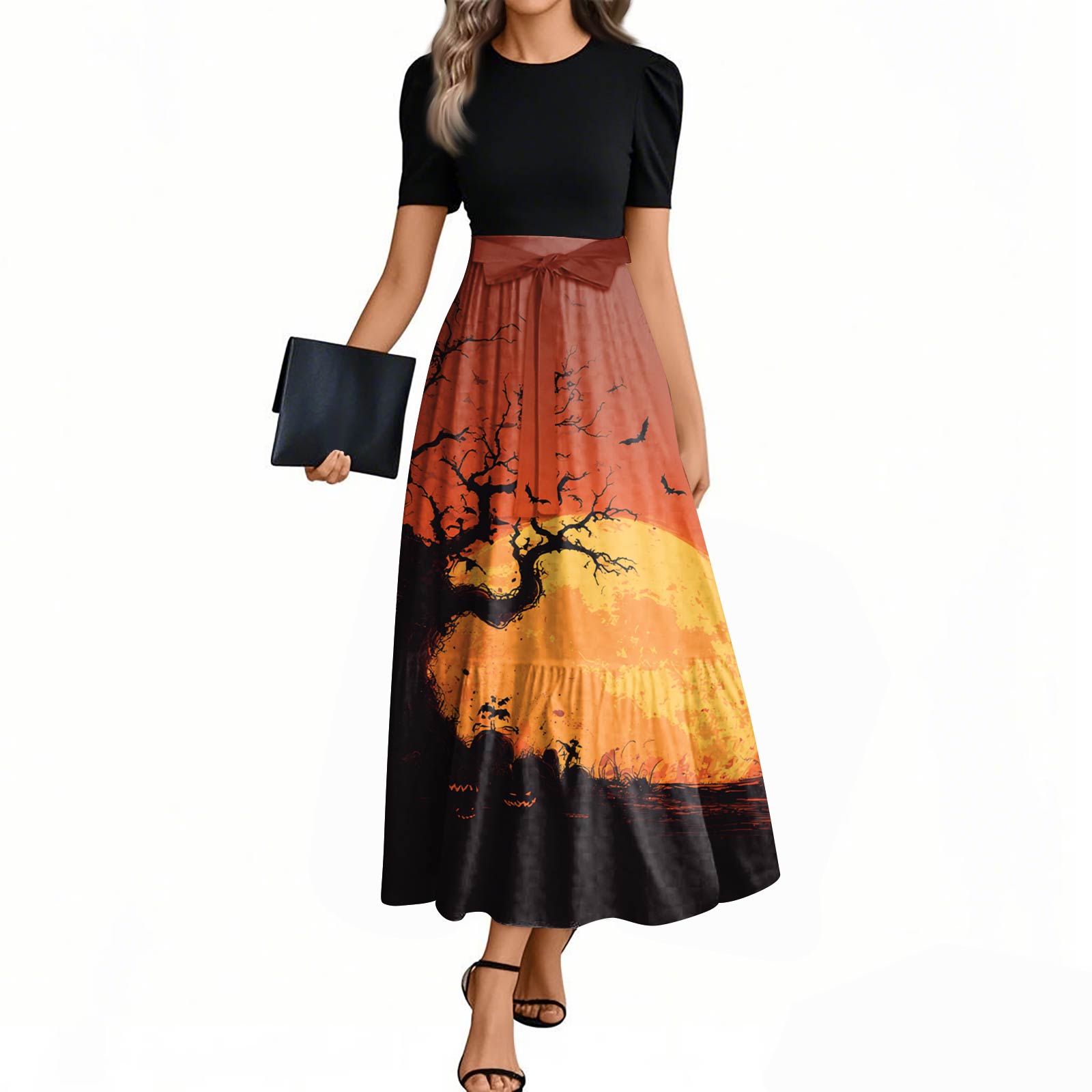 Женское модное повседневное платье с поясом, с коротким рукавом, круглым вырезом и элегантным принтом на Хэллоуин S жёлтый
Женское модное повседневное платье с поясом, с коротким рукавом, круглым вырезом и элегантным принтом на Хэллоуин S жёлтый