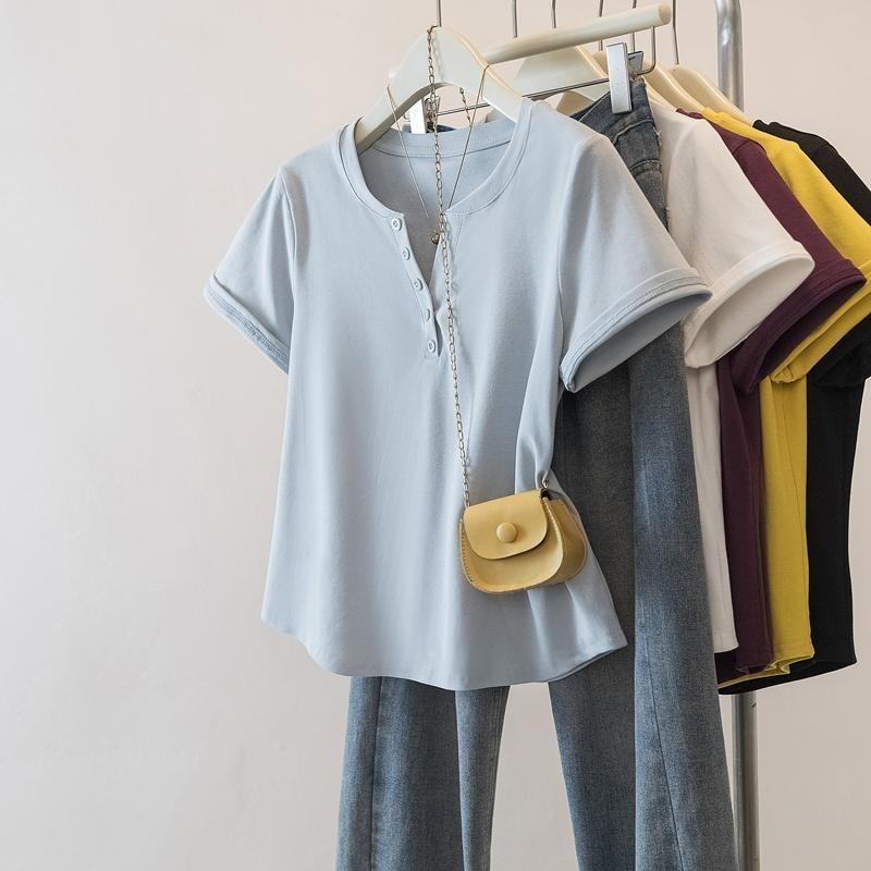 Spring and Summer New Style Large Size Slightly Fat Right Shoulder All-match Button Solid Color Short-sleeved T-shirt Women s Tops L синий
Spring and Summer New Style Large Size Slightly Fat Right Shoulder All-match Button Solid Color Short-sleeved T-shirt Women s Tops L синий