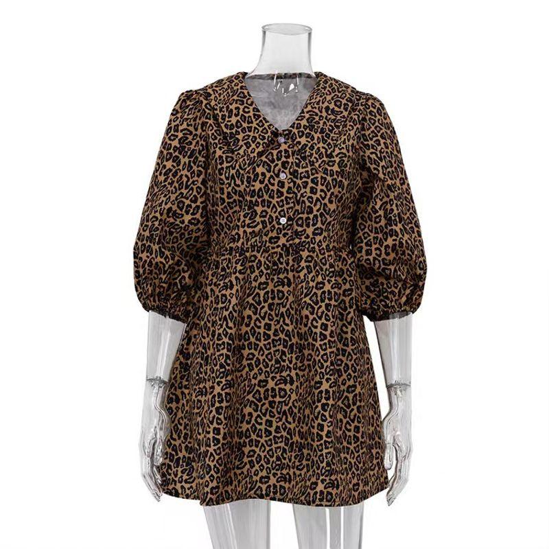 Fashion Style Doll Collar Leopard Print Print Fashion Dress Doll Neck Leopard Print Dress Brown L
Fashion Style Doll Collar Leopard Print Print Fashion Dress Doll Neck Leopard Print Dress Brown L