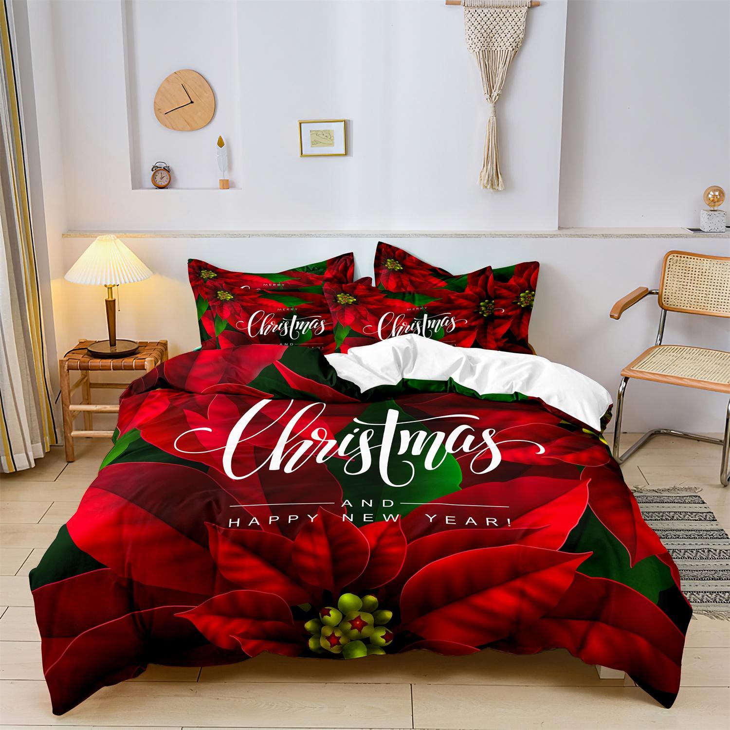 3pcs Christmas Poinsettia Duvet Cover, Holiday Bedding With Red Flowers, Perfect Xmas Gift (1*Duvet Cover + 2*Pillowcase) EU Single-135x200cm
3pcs Christmas Poinsettia Duvet Cover, Holiday Bedding With Red Flowers, Perfect Xmas Gift (1*Duvet Cover + 2*Pillowcase) EU Single-135x200cm