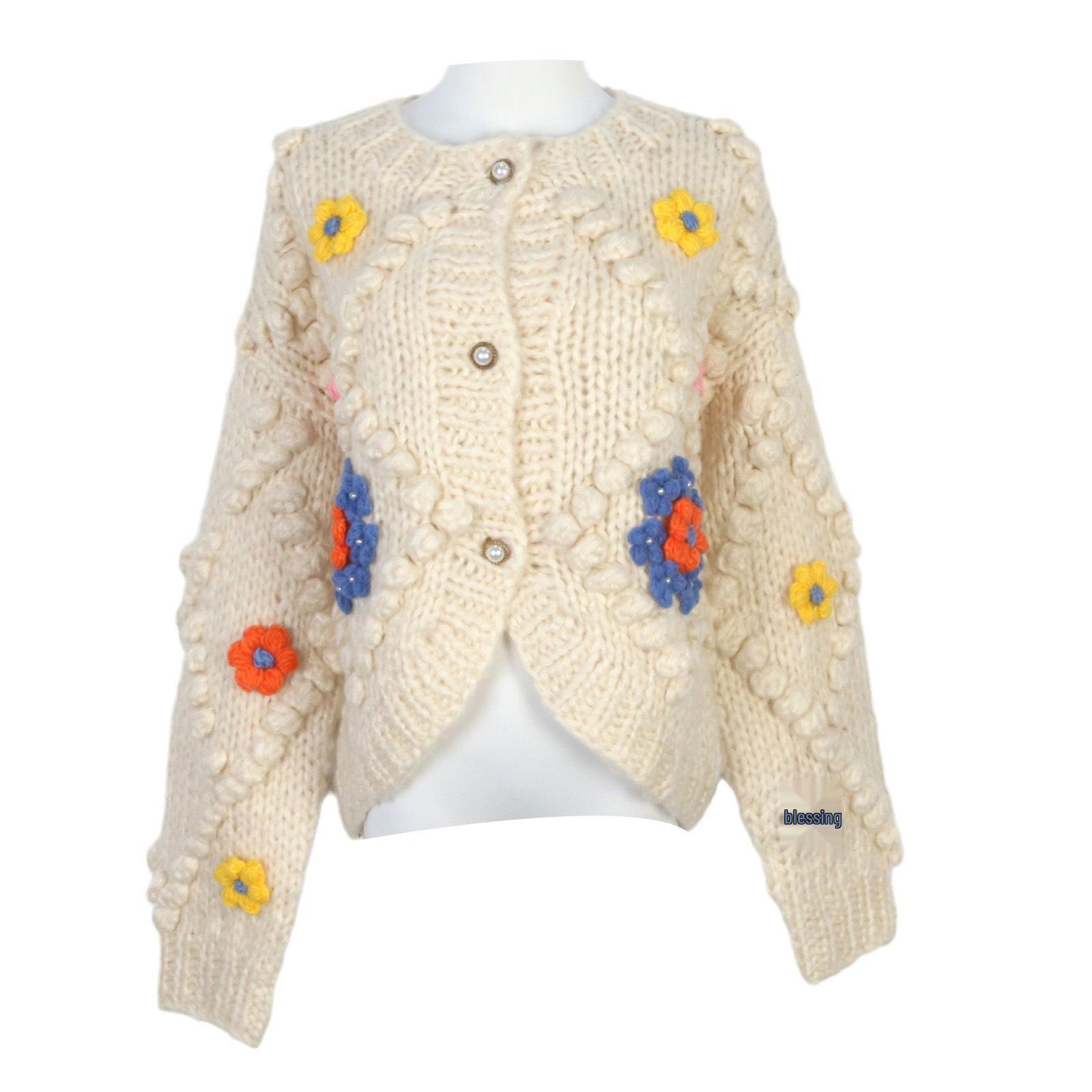 Handmade Women s Round Neck Chunky Knit Cardigan with 3D Flower Design for Autumn and Winter S
Handmade Women s Round Neck Chunky Knit Cardigan with 3D Flower Design for Autumn and Winter S