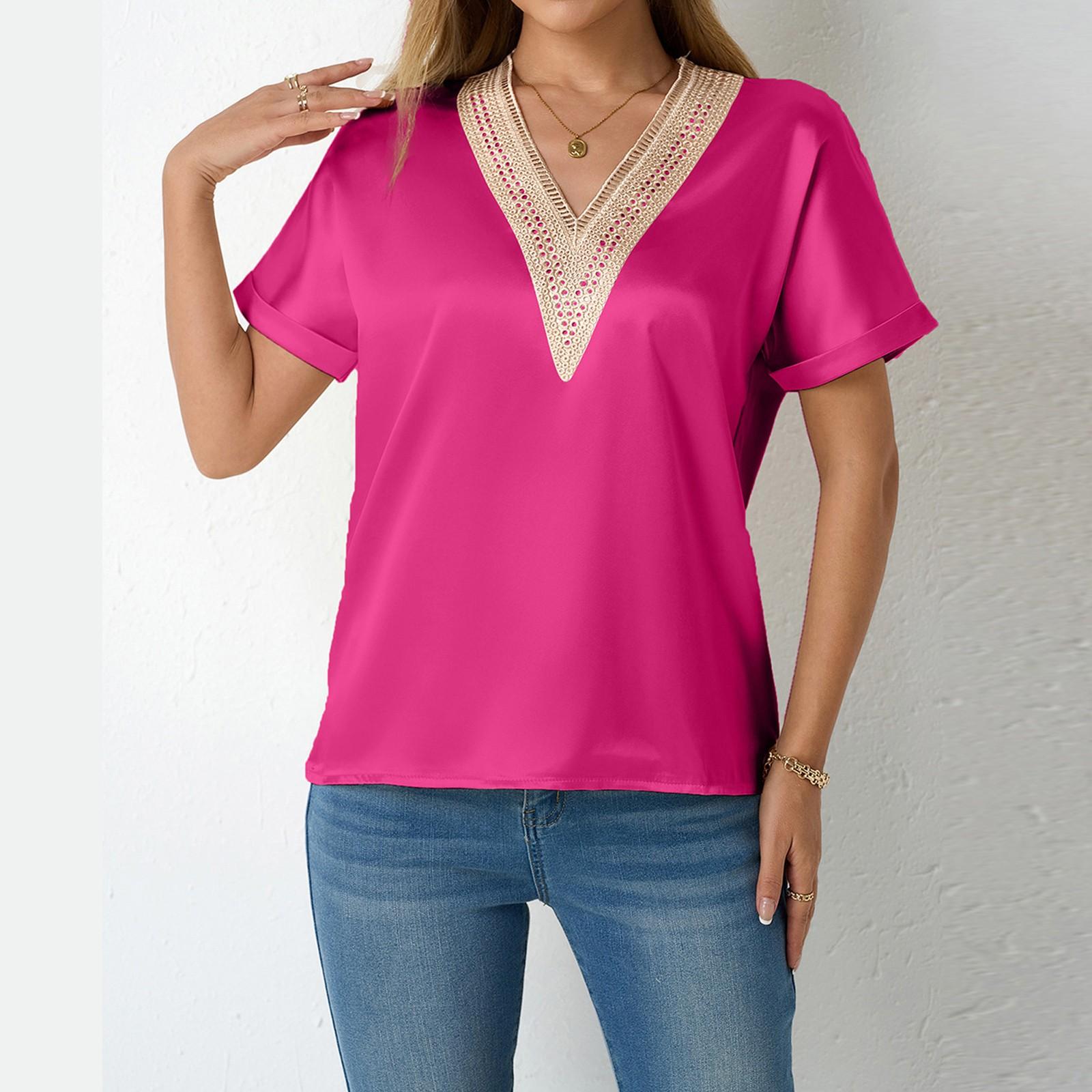 Женская рубашка с коротким рукавом, свободный атласный топ, тисненый кружевной топ с V-образным вырезом и шелковой подкладкой S
Женская рубашка с коротким рукавом, свободный атласный топ, тисненый кружевной топ с V-образным вырезом и шелковой подкладкой S