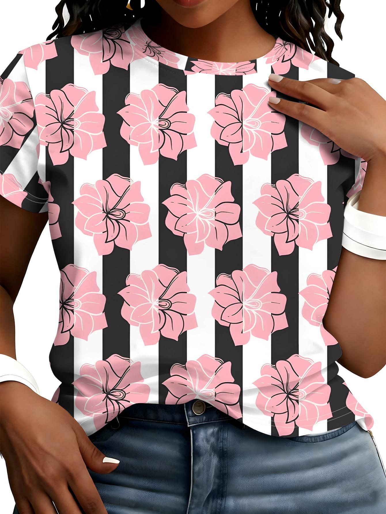 A Must-Have Short-Sleeve T-Shirt Featuring a Pink Floral Design Paired with Black Stripes. Showcasing a Vintage Vertical Stripe Pattern with Large Flo 3XL дубильна кора
A Must-Have Short-Sleeve T-Shirt Featuring a Pink Floral Design Paired with Black Stripes. Showcasing a Vintage Vertical Stripe Pattern with Large Flo 3XL дубильна кора