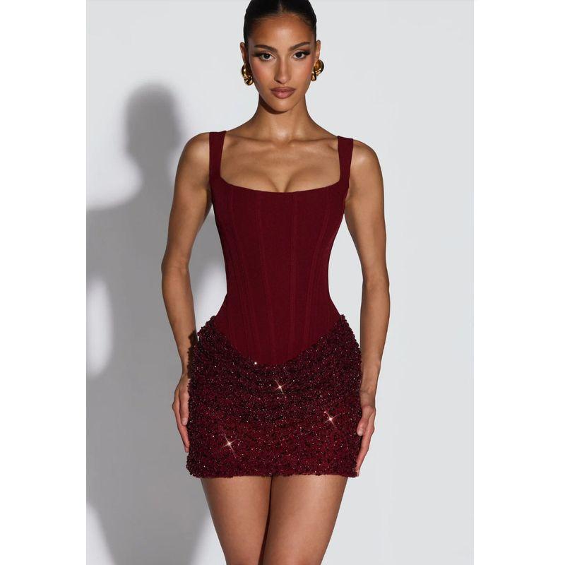 European and American Sexy Women s Clothing Cross-Border Sexy Round-Neck Patchwork Shiny Dress Sexy Dress Party Wine Red XS
European and American Sexy Women s Clothing Cross-Border Sexy Round-Neck Patchwork Shiny Dress Sexy Dress Party Wine Red XS