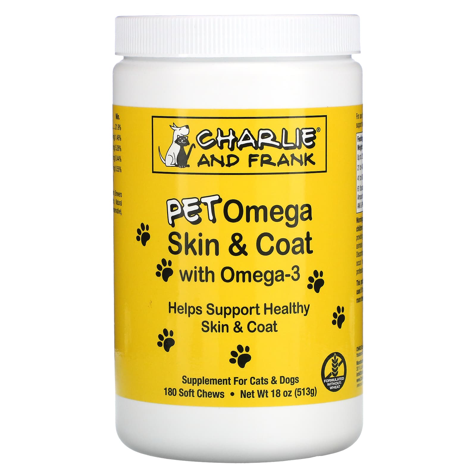 Charlie and Frank, Pet Omega Skin & Coat, с Омега-3, для кошек и собак, 180 мягких жевательных таблеток, 513 г (18 унций)
Charlie and Frank, Pet Omega Skin & Coat, с Омега-3, для кошек и собак, 180 мягких жевательных таблеток, 513 г (18 унций)