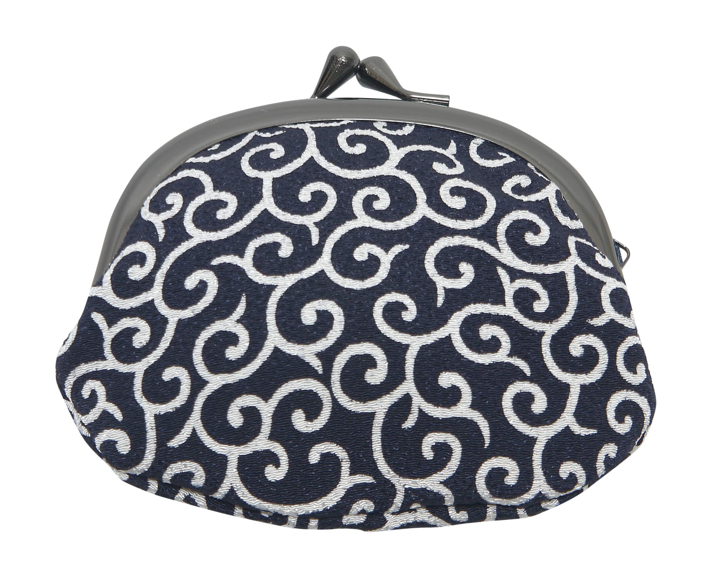 Hasegawa Japanese Chirimen Round Coin Purse Wallet with Arabesque Made in Navy Pattern, Japan,
Hasegawa Japanese Chirimen Round Coin Purse Wallet with Arabesque Made in Navy Pattern, Japan,