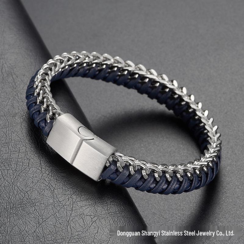 Men s Magnetic Buckle Leather Bracelet with Stainless Steel Chain
Men s Magnetic Buckle Leather Bracelet with Stainless Steel Chain