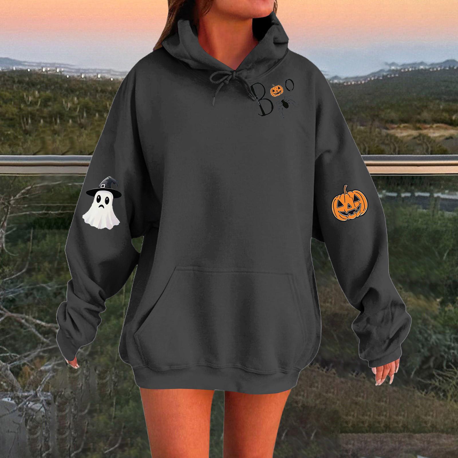 Женский однотонный пуловер с длинным рукавом, капюшоном и повседневным принтом на Хэллоуин L чёрный
Женский однотонный пуловер с длинным рукавом, капюшоном и повседневным принтом на Хэллоуин L чёрный