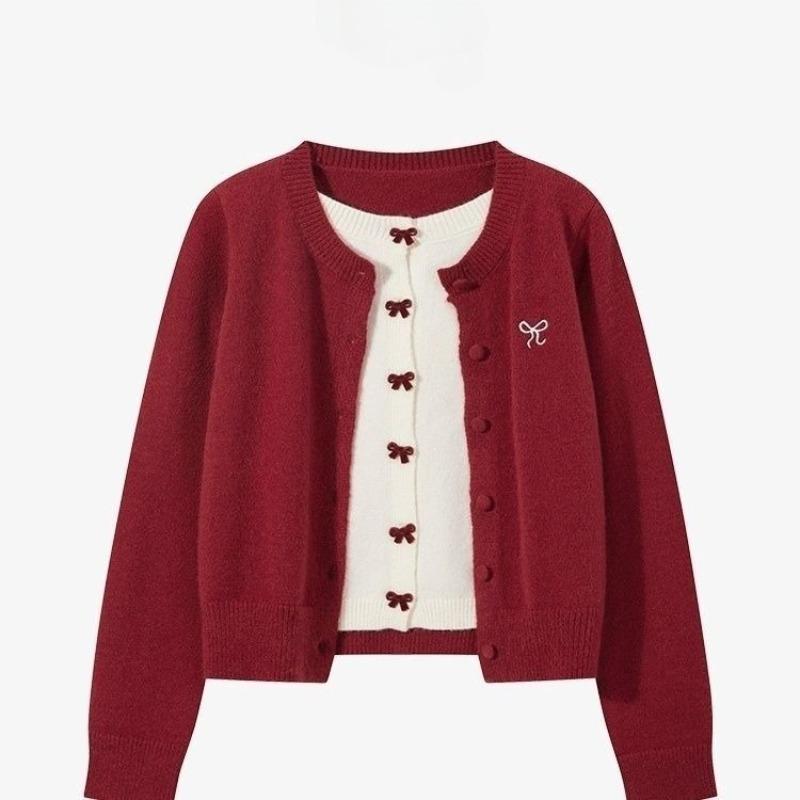 Bow Tie Fake Two Women s Cardigans Color Blocking Round Neck Solid Color Knitted Sweater Campus Style Korean Style Woman Slimming Casual Coat S
Bow Tie Fake Two Women s Cardigans Color Blocking Round Neck Solid Color Knitted Sweater Campus Style Korean Style Woman Slimming Casual Coat S