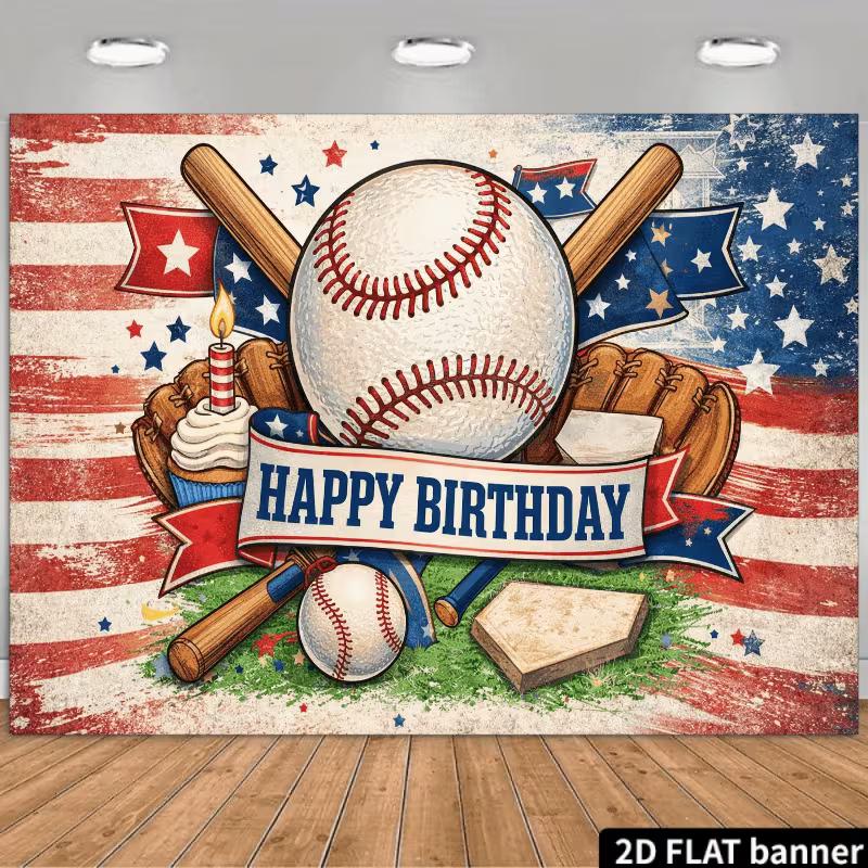 2D Baseball Themed Birthday Backdrop, American Flag & Bat Photography Banner 47.2x31.5inch/120*80cm
2D Baseball Themed Birthday Backdrop, American Flag & Bat Photography Banner 47.2x31.5inch/120*80cm