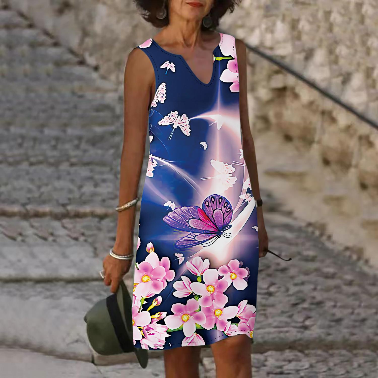 Женское летнее синее платье с v-образным вырезом и резным принтом ромашек, повседневное модное платье без рукавов, повседневные свободные сексуальные платья размера плюс XS-8XL 8XL розовый